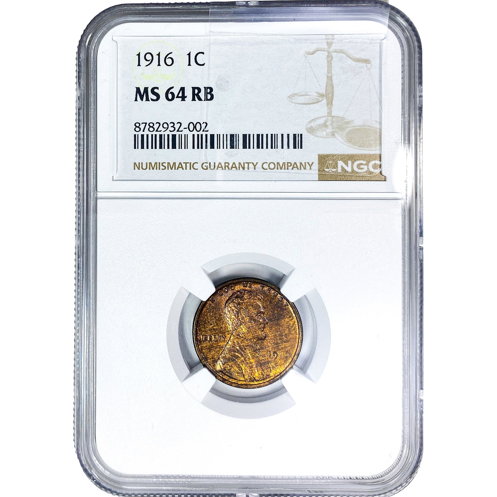 1916 Wheat Cent NGC MS64 RB: 1916 Wheat Cent NGC MS64 RB