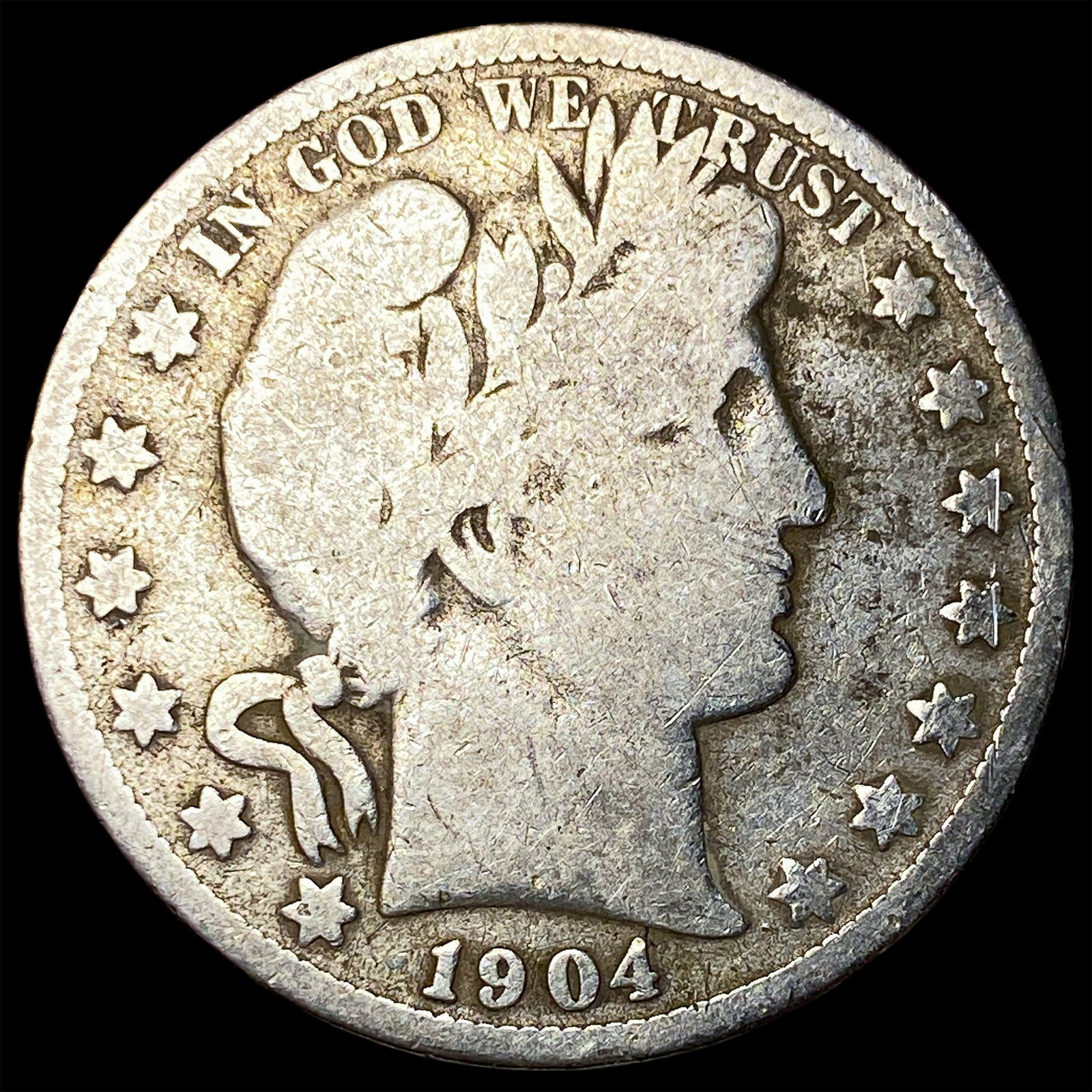 1904-S Silver Barber Half Dollar NICELY CIRCULATED: 1904-S Silver Barber Half Dollar NICELY CIRCULATED