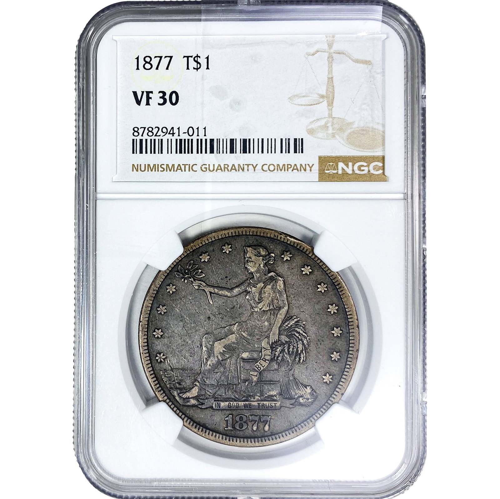 1877 Silver Trade Dollar NGC VF30: 1877 Silver Trade Dollar NGC VF30