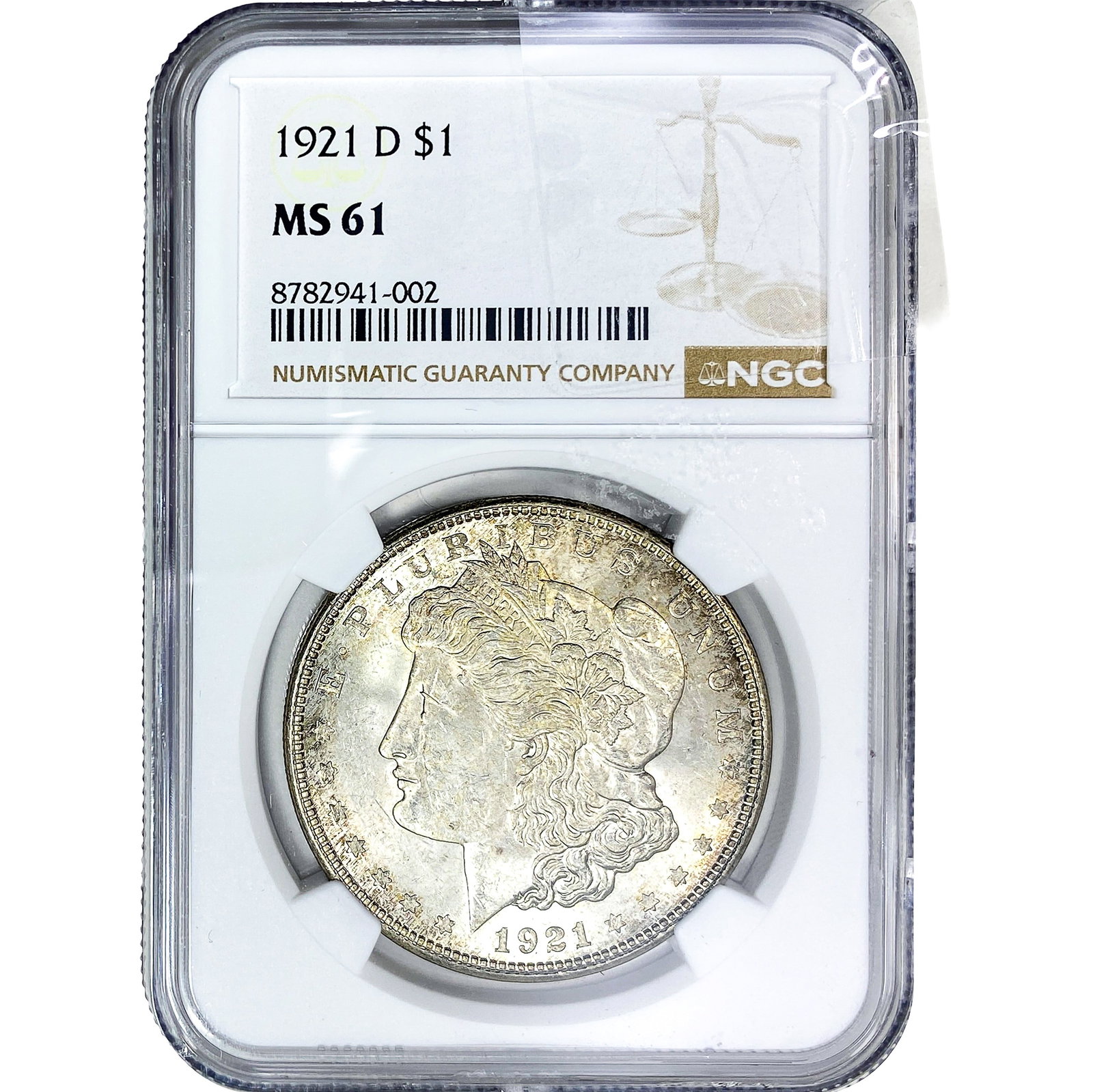 1921-D Morgan Silver Dollar NGC MS61: 1921-D Morgan Silver Dollar NGC MS61