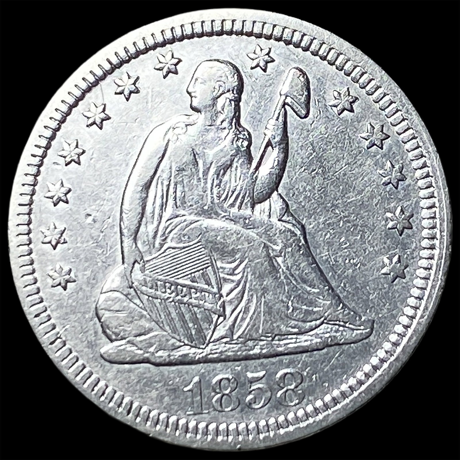 1858 Seated Liberty Quarter CLOSELY UNCIRCULATED: 1858 Seated Liberty Quarter CLOSELY UNCIRCULATED