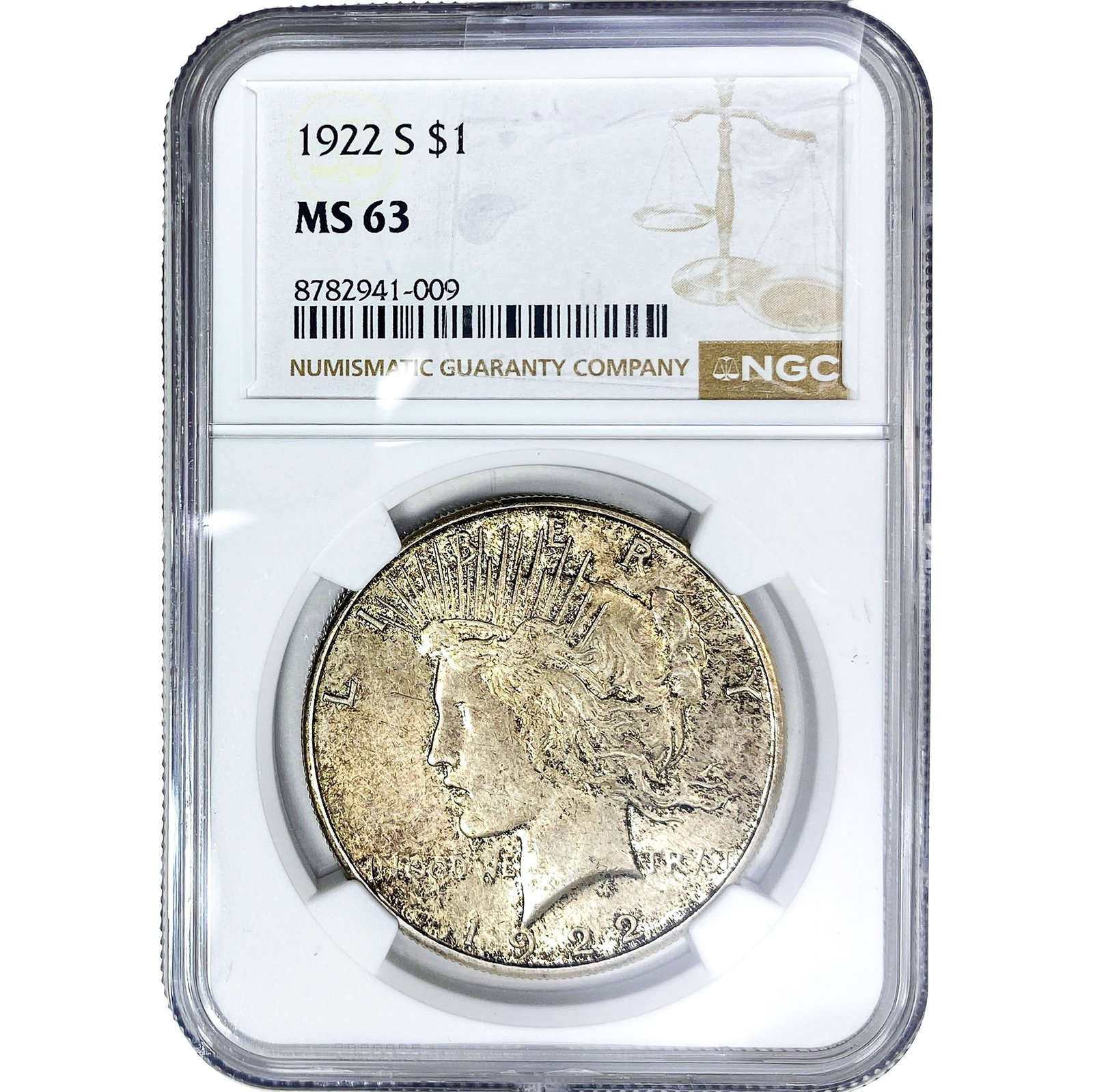 1922-S Silver Peace Dollar NGC MS63: 1922-S Silver Peace Dollar NGC MS63