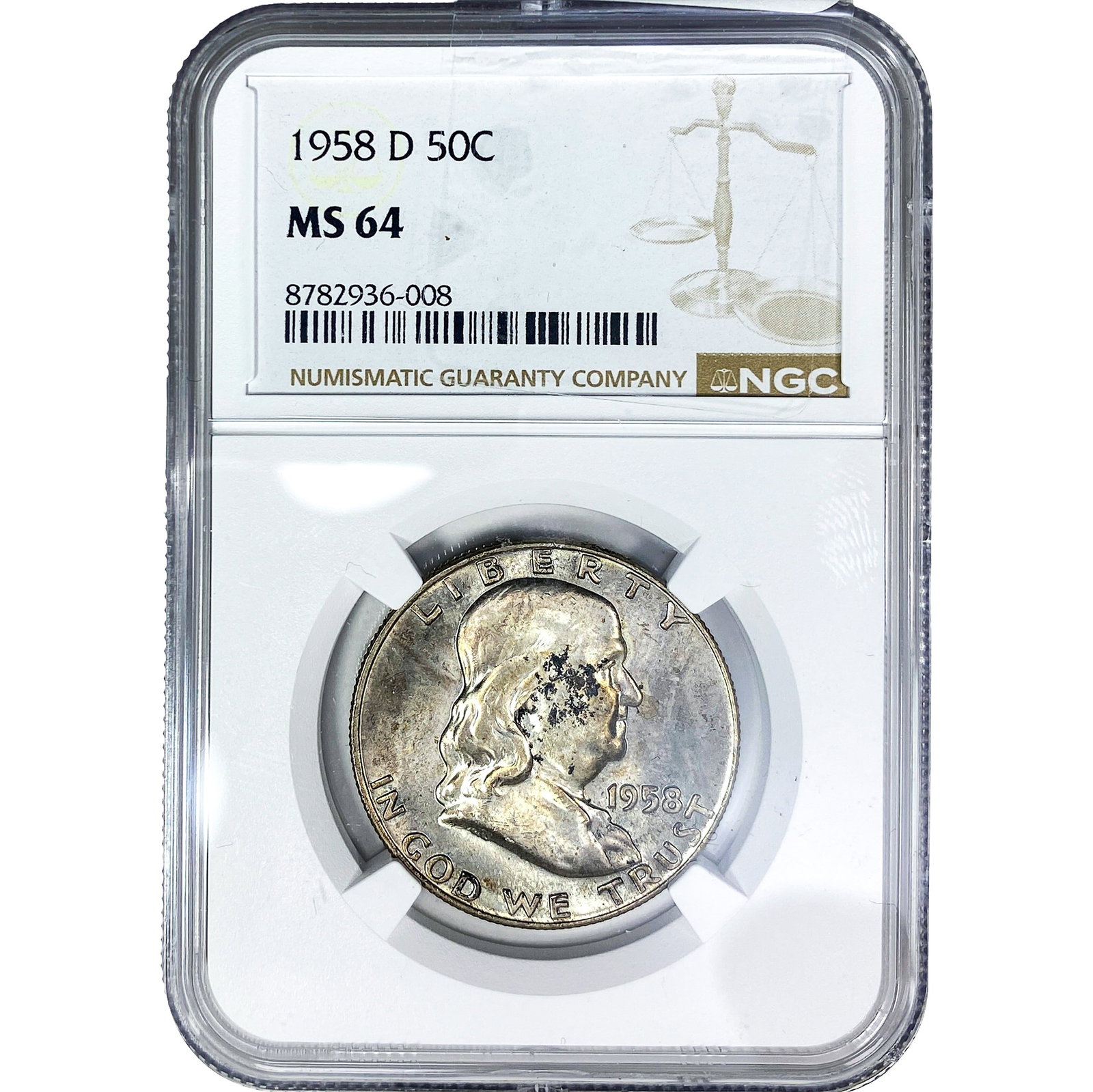 1958-D Franklin Half Dollar NGC MS64: 1958-D Franklin Half Dollar NGC MS64