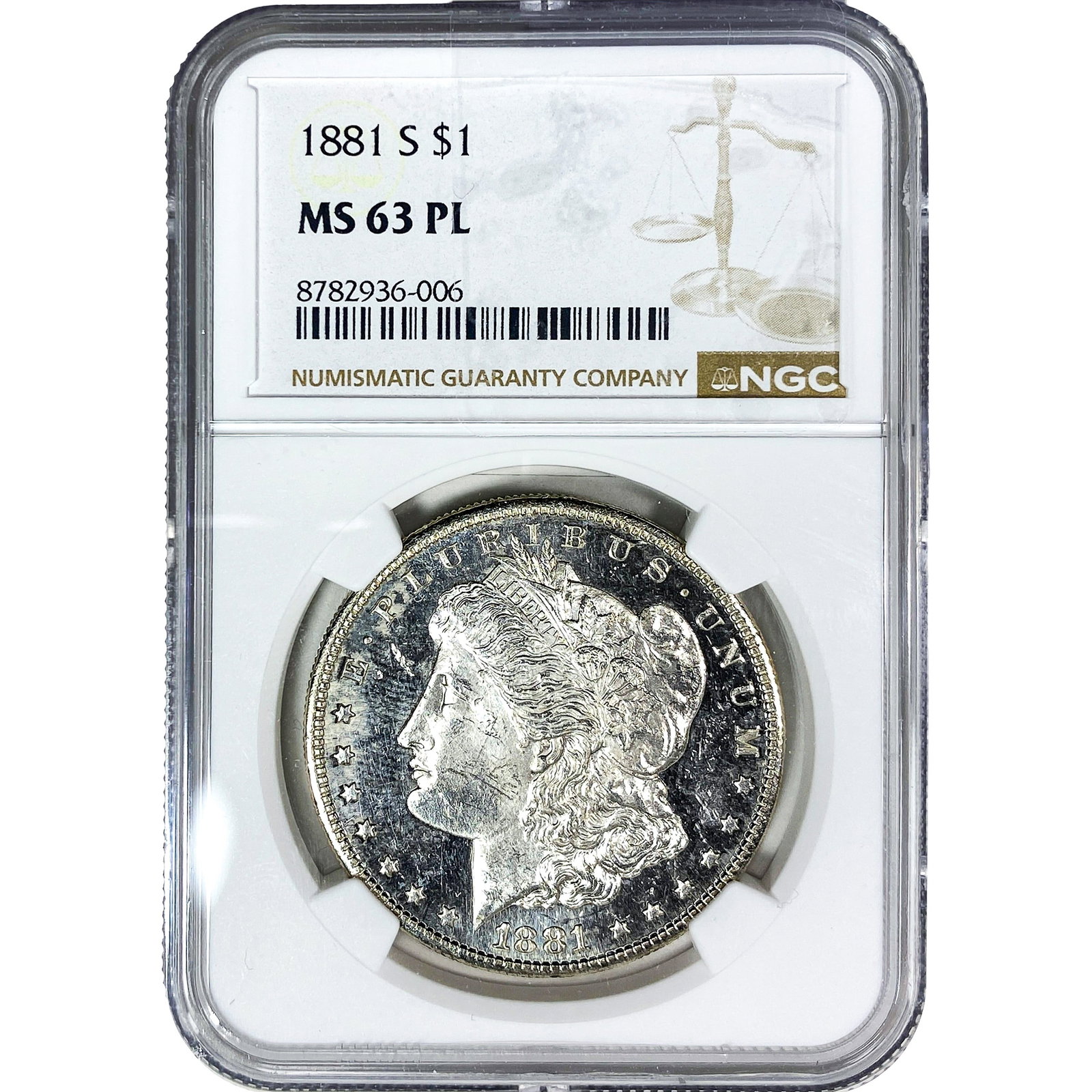 1881-S Morgan Silver Dollar NGC MS63 PL: 1881-S Morgan Silver Dollar NGC MS63 PL