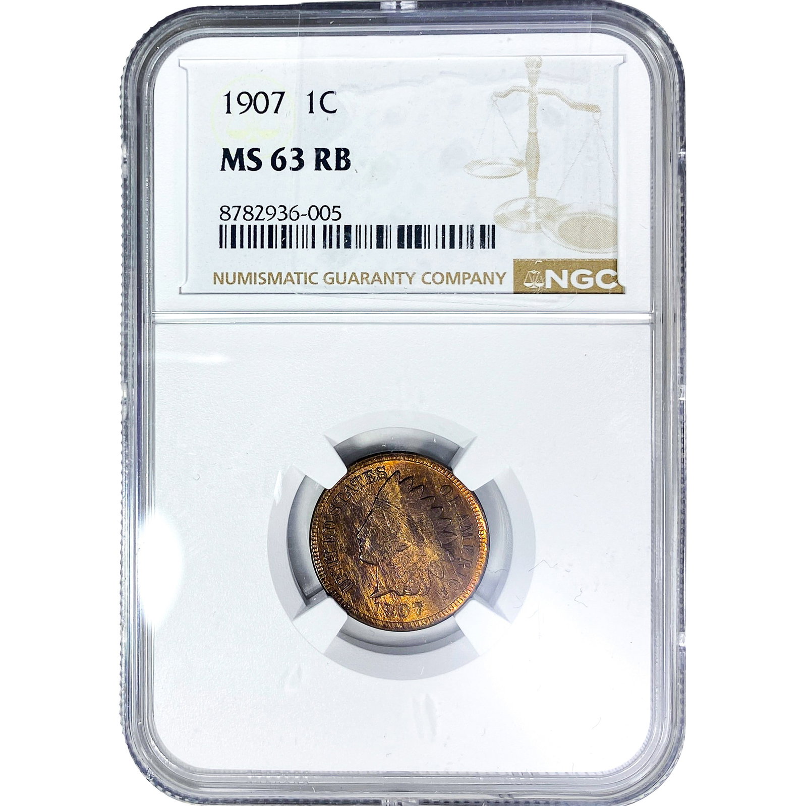 1907 Indian Head Cent NGC MS63 RB: 1907 Indian Head Cent NGC MS63 RB