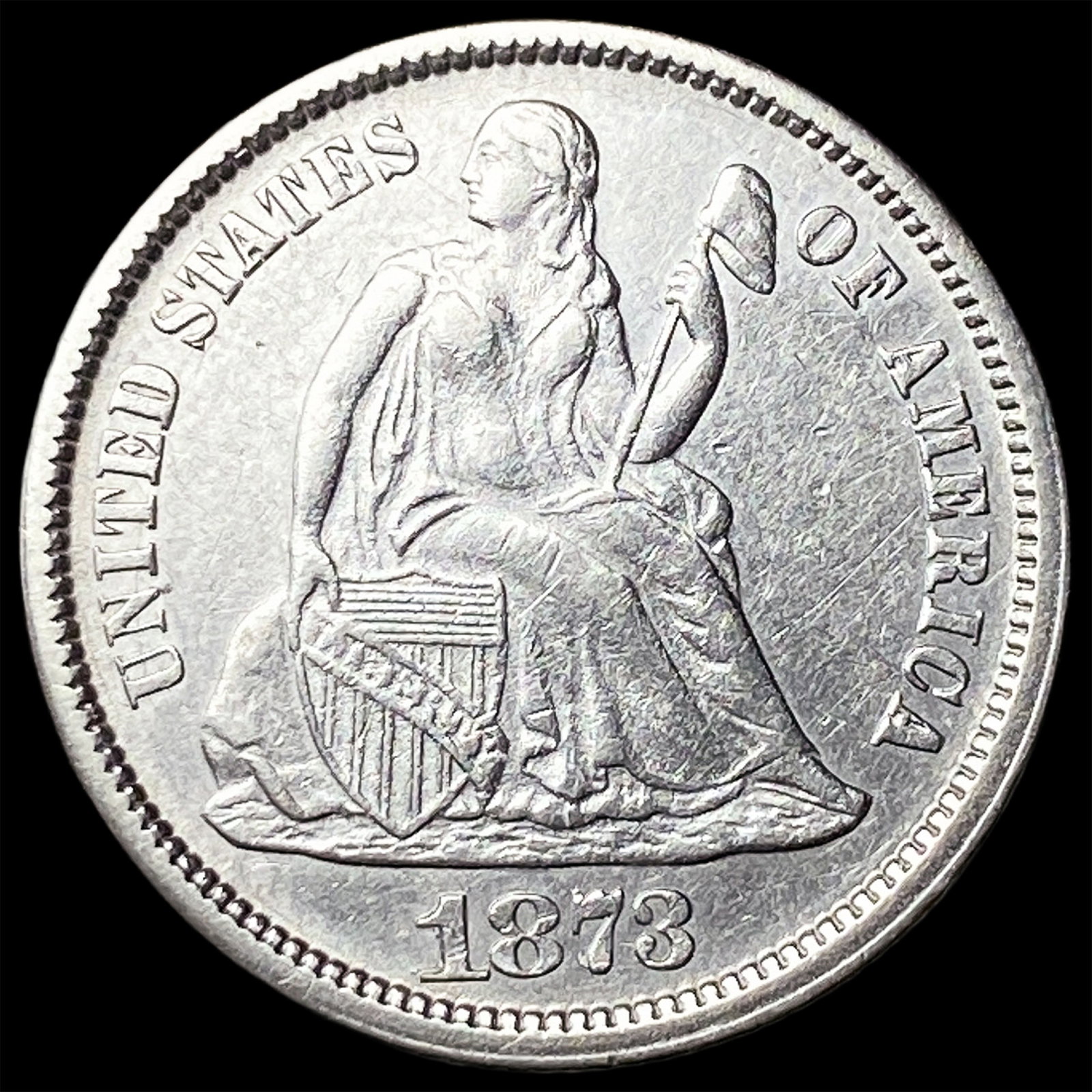1873 Seated Liberty Dime CLOSELY UNCIRCULATED: 1873 Seated Liberty Dime CLOSELY UNCIRCULATED
