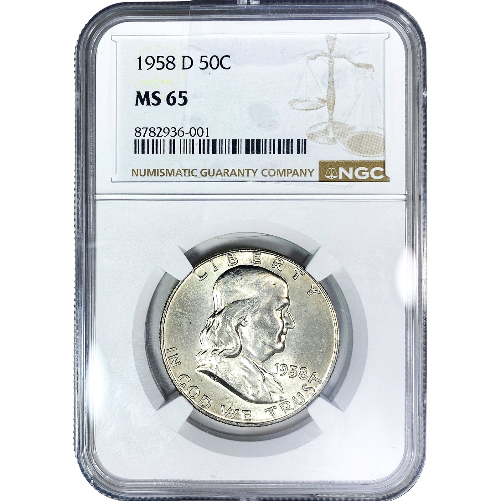 1958-D Franklin Half Dollar NGC MS65: 1958-D Franklin Half Dollar NGC MS65