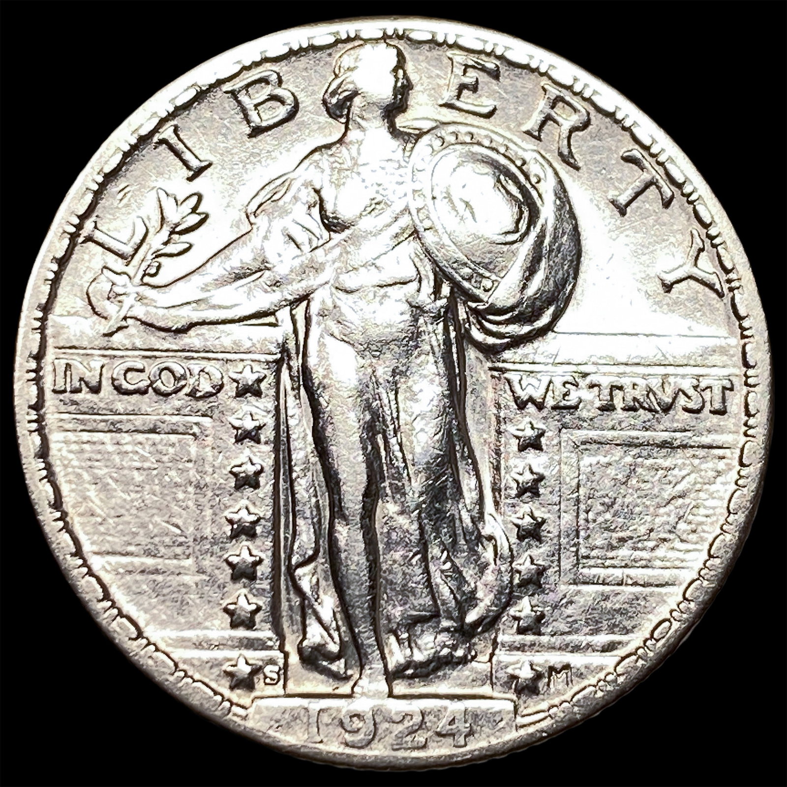 1924-S Silver Standing Liberty Quarter CLOSELY UNCIRCULATED: 1924-S Silver Standing Liberty Quarter CLOSELY UNCIRCULATED