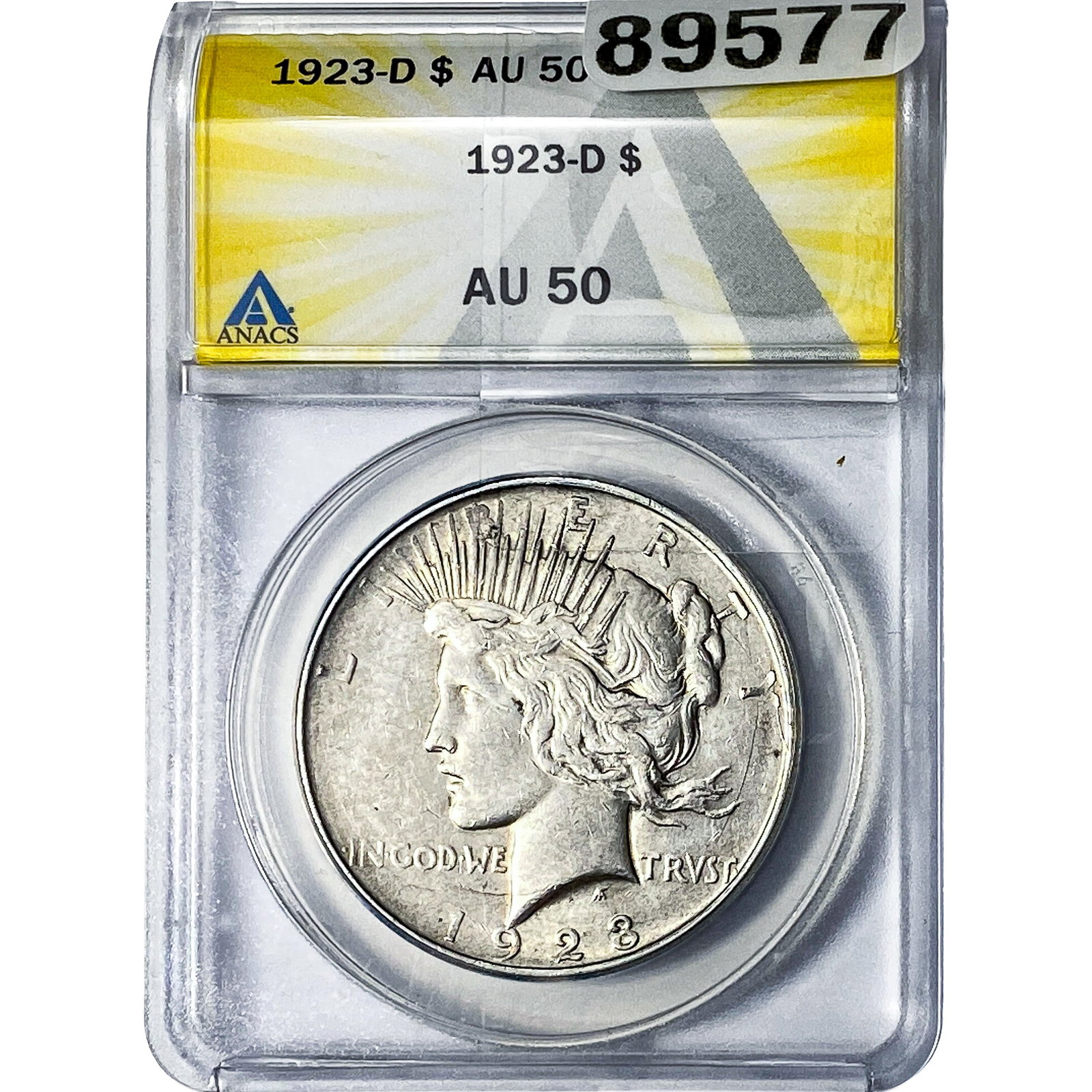 1923-D Silver Peace Dollar ANACS AU50: 1923-D Silver Peace Dollar ANACS AU50