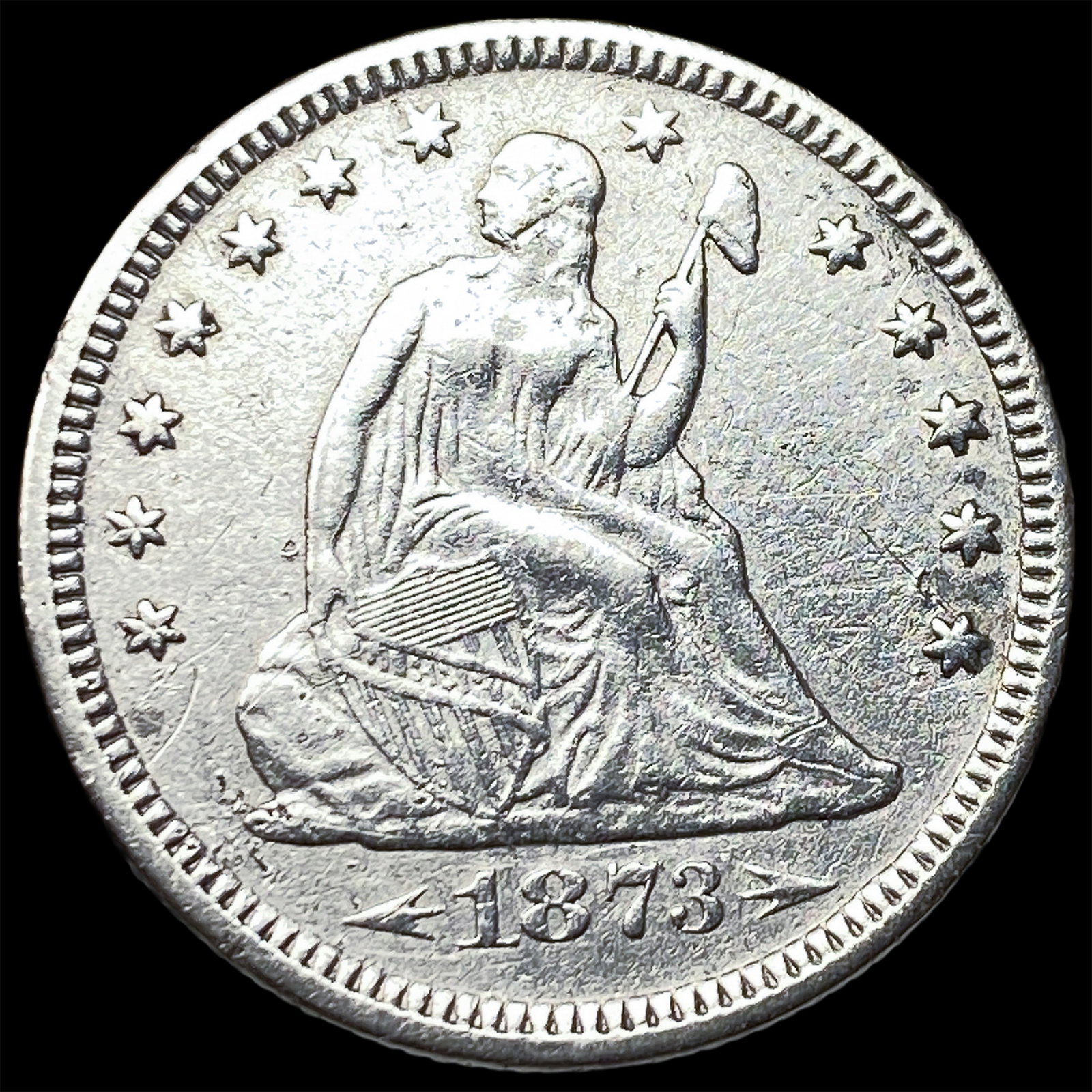 1873 Arrows Seated Liberty Quarter CLOSELY UNCIRCULATED: 1873 Arrows Seated Liberty Quarter CLOSELY UNCIRCULATED