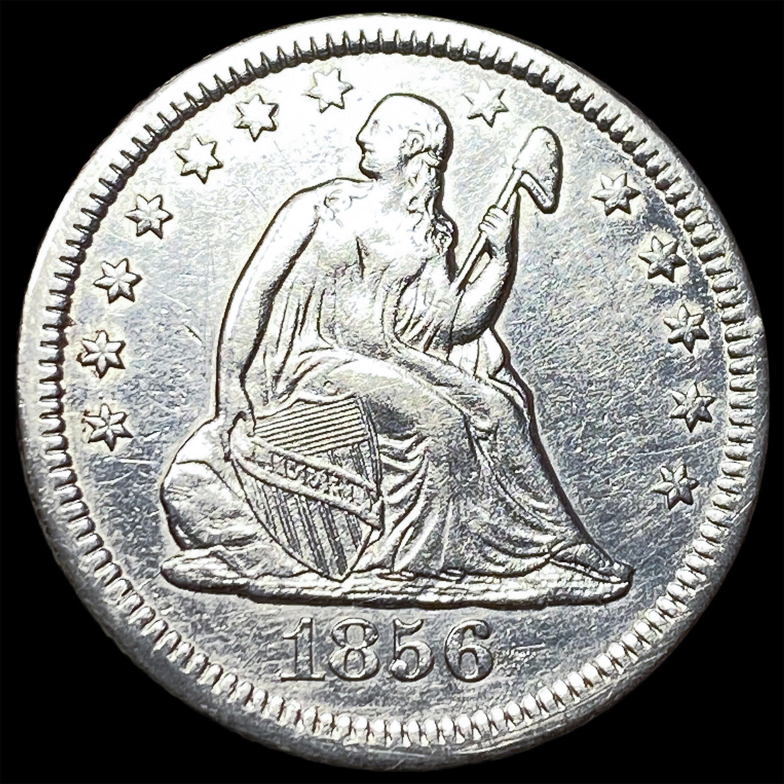 1856-O Silver Seated Liberty Quarter CLOSELY UNCIRCULATED: 1856-O Silver Seated Liberty Quarter CLOSELY UNCIRCULATED
