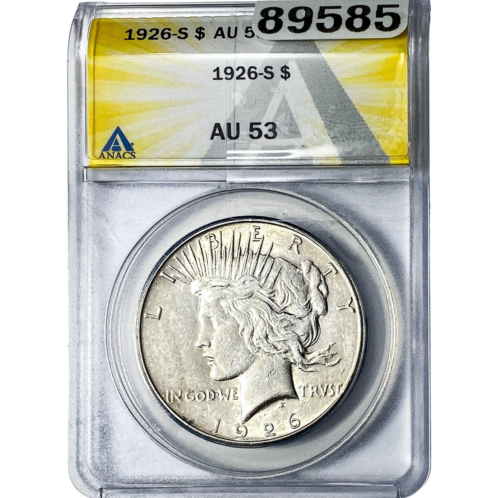 1926-S Silver Peace Dollar ANACS AU53: 1926-S Silver Peace Dollar ANACS AU53