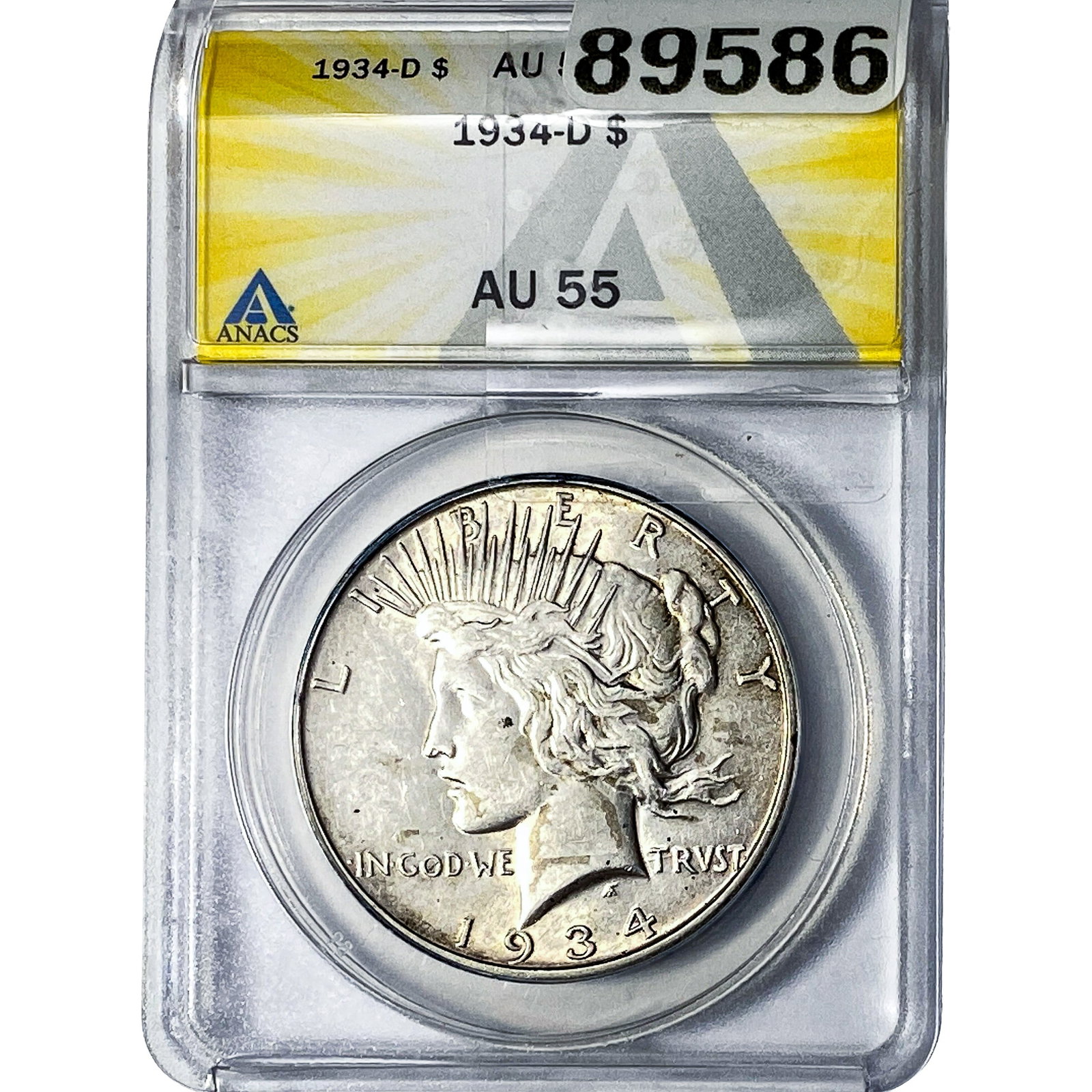 1934-D Silver Peace Dollar ANACS AU55: 1934-D Silver Peace Dollar ANACS AU55