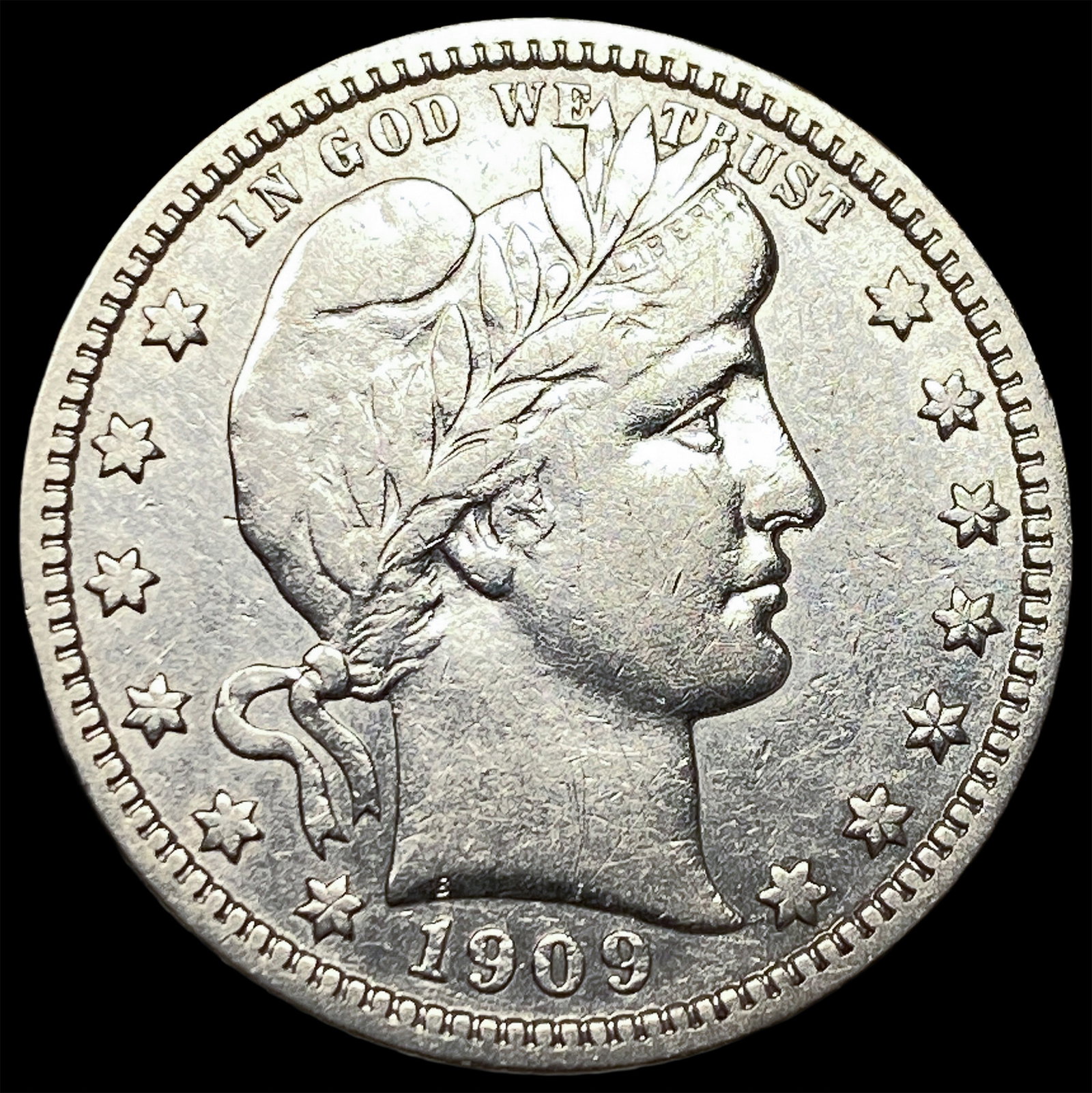 1909 Barber Silver Quarter CLOSELY UNCIRCULATED: 1909 Barber Silver Quarter CLOSELY UNCIRCULATED
