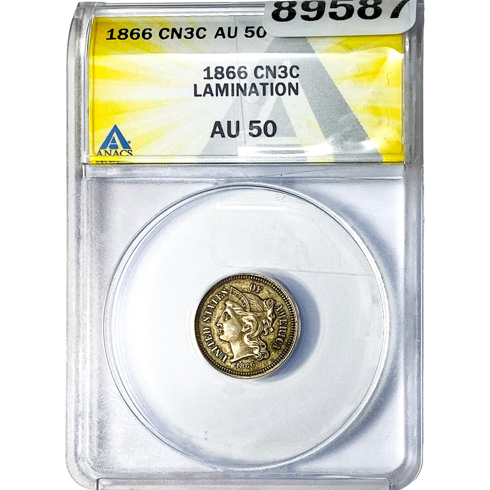 1866 Nickel Three Cent ANACS AU50: 1866 Nickel Three Cent ANACS AU50