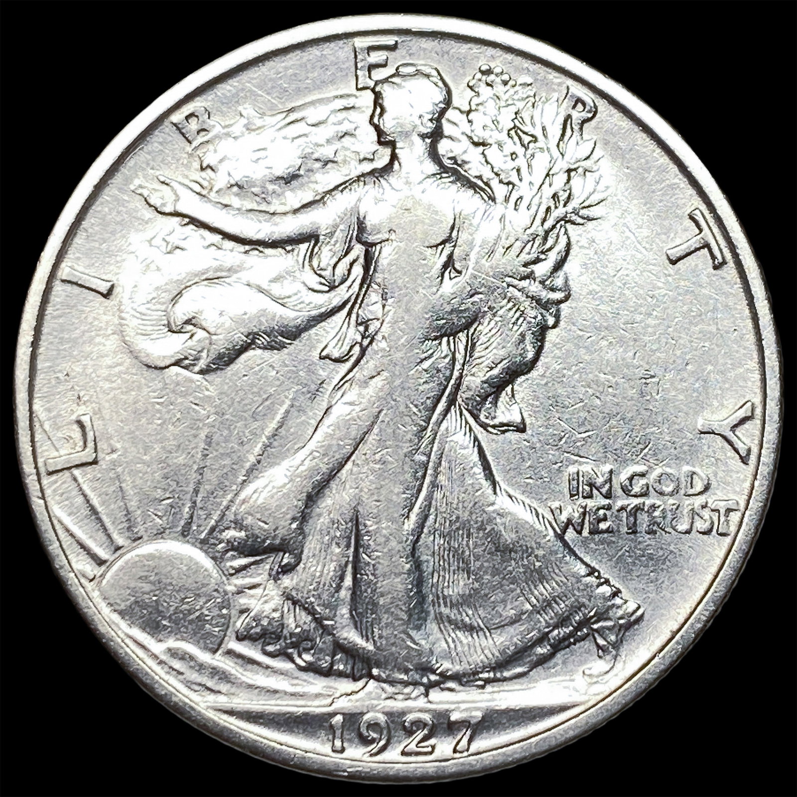 1927-S Silver Walking Liberty Half Dollar CLOSELY UNCIRCULATED: 1927-S Silver Walking Liberty Half Dollar CLOSELY UNCIRCULATED