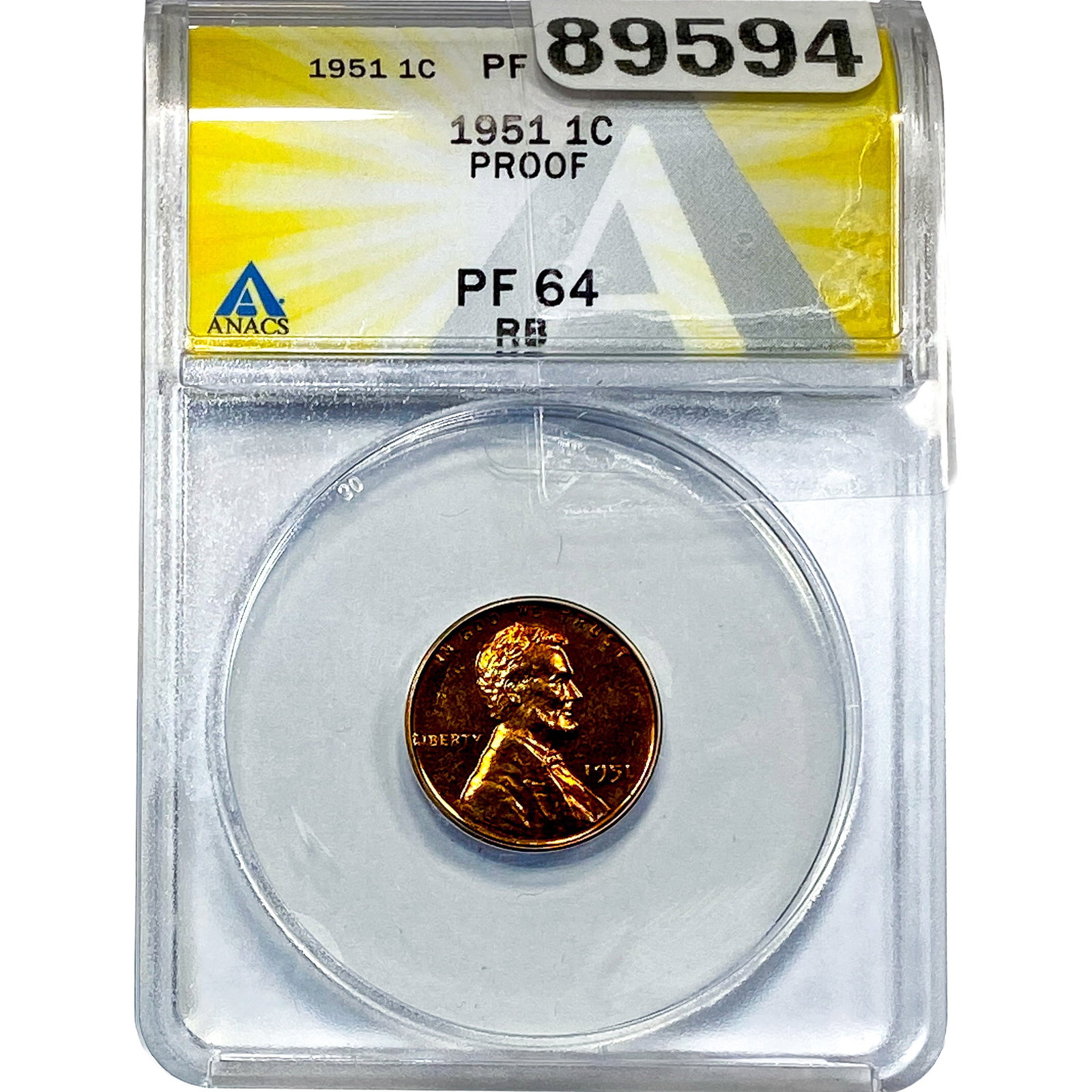 1951 Wheat Cent ANACS PF64 RB: 1951 Wheat Cent ANACS PF64 RB