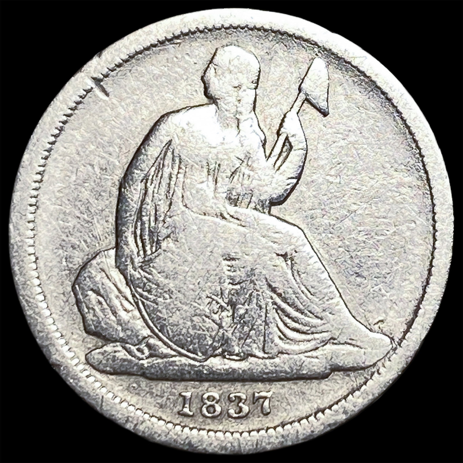 1837 Seated Liberty Dime No Stars LIGHTLY CIRCULATED: 1837 Seated Liberty Dime No Stars LIGHTLY CIRCULATED