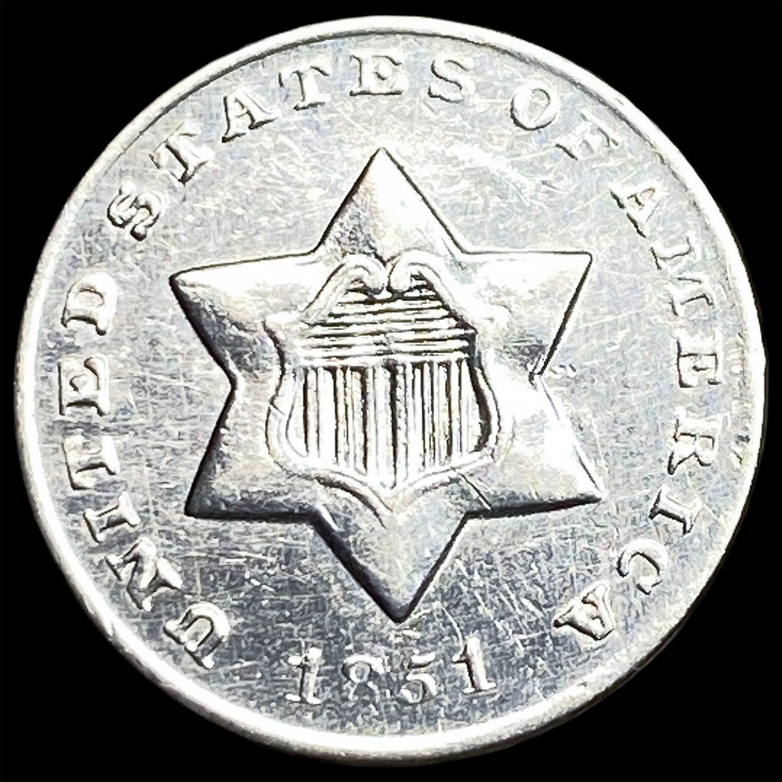 1851-O Silver Three-Cent Piece UNCIRCULATED: 1851-O Silver Three-Cent Piece UNCIRCULATED