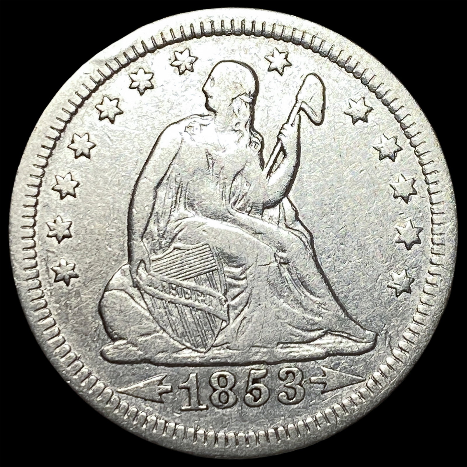 1853 Arrows/Rays Seated Liberty Quarter NEARLY UNCIRCULATED: 1853 Arrows/Rays Seated Liberty Quarter NEARLY UNCIRCULATED