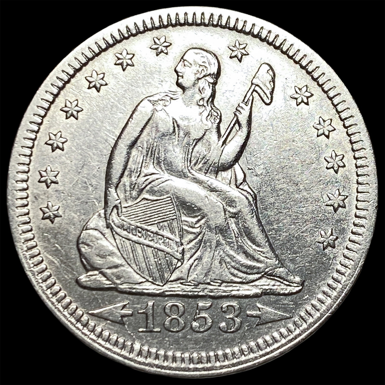 1853 Arrows/Rays Seated Liberty Quarter CLOSELY UNCIRCULATED: 1853 Arrows/Rays Seated Liberty Quarter CLOSELY UNCIRCULATED