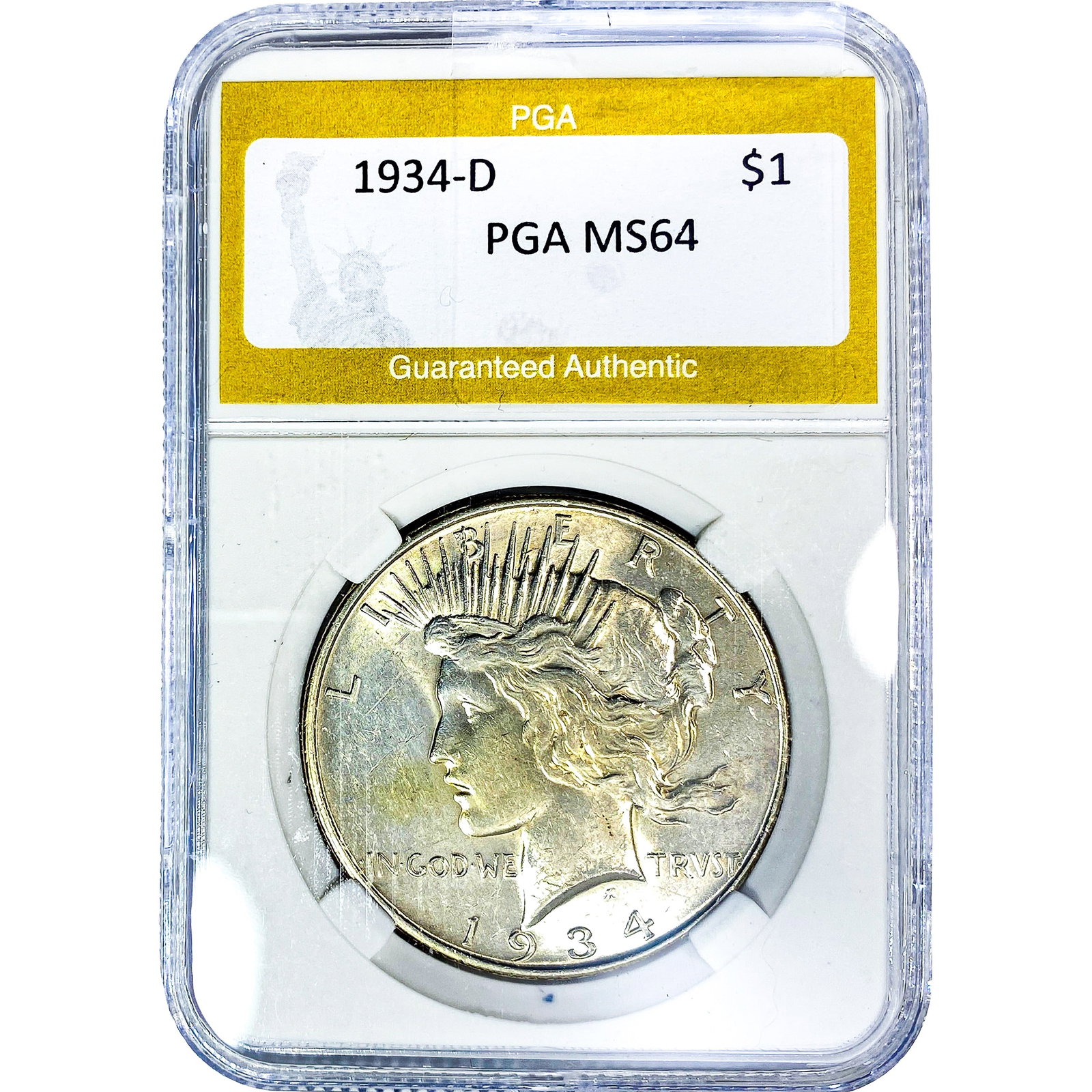 1934-D Silver Peace Dollar PGA MS64: 1934-D Silver Peace Dollar PGA MS64