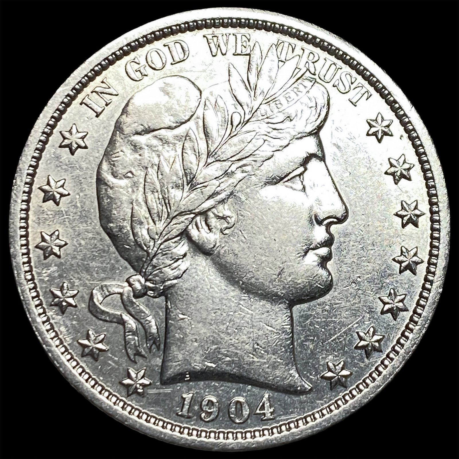1904 Silver Barber Half Dollar CLOSELY UNCIRCULATED: 1904 Silver Barber Half Dollar CLOSELY UNCIRCULATED