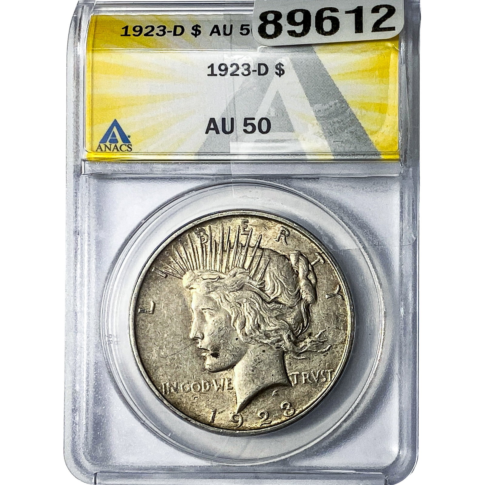 1923-D Silver Peace Dollar ANACS AU50: 1923-D Silver Peace Dollar ANACS AU50