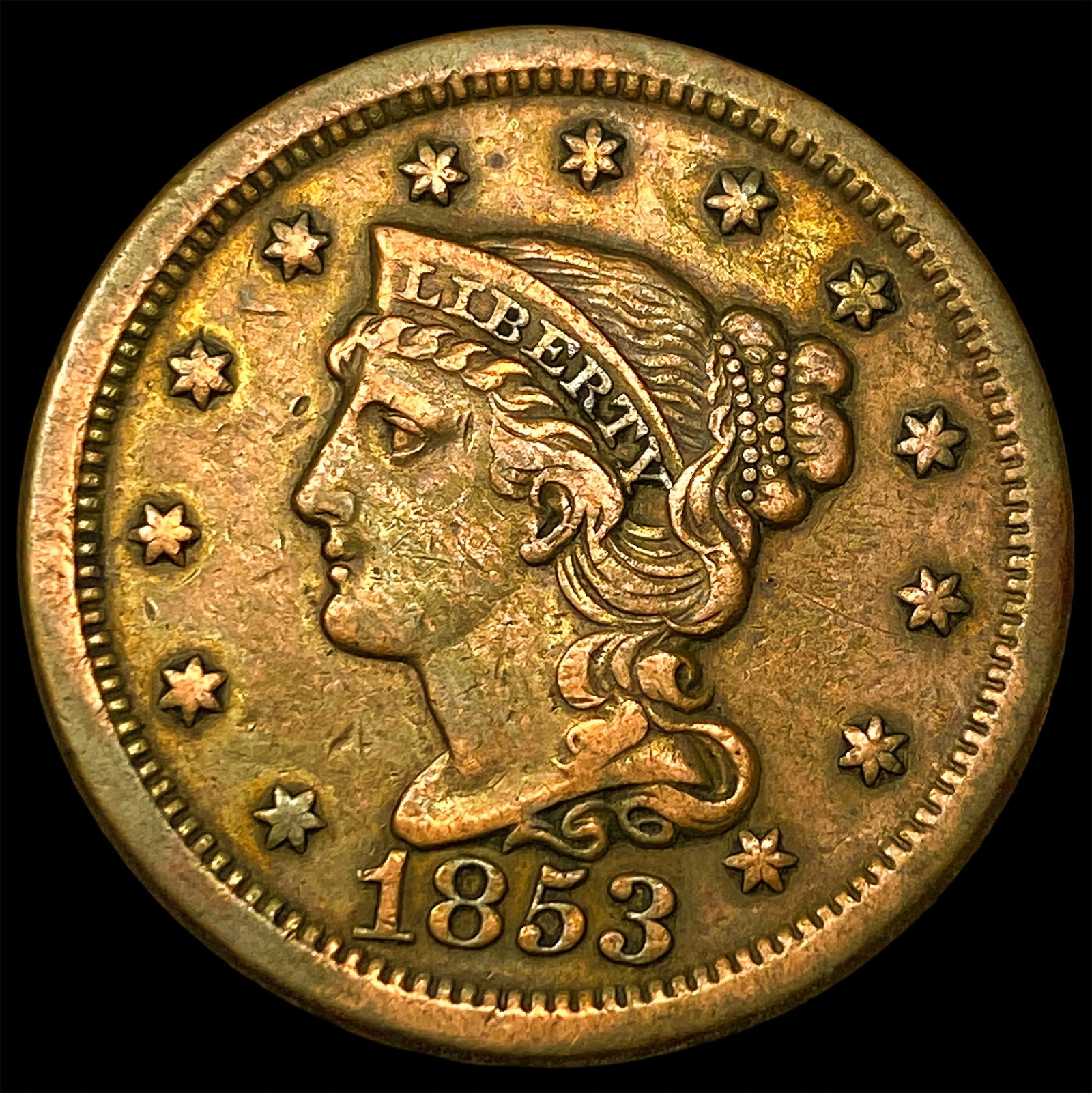 1853 Braided Hair Large Cent CLOSELY UNCIRCULATED: 1853 Braided Hair Large Cent CLOSELY UNCIRCULATED
