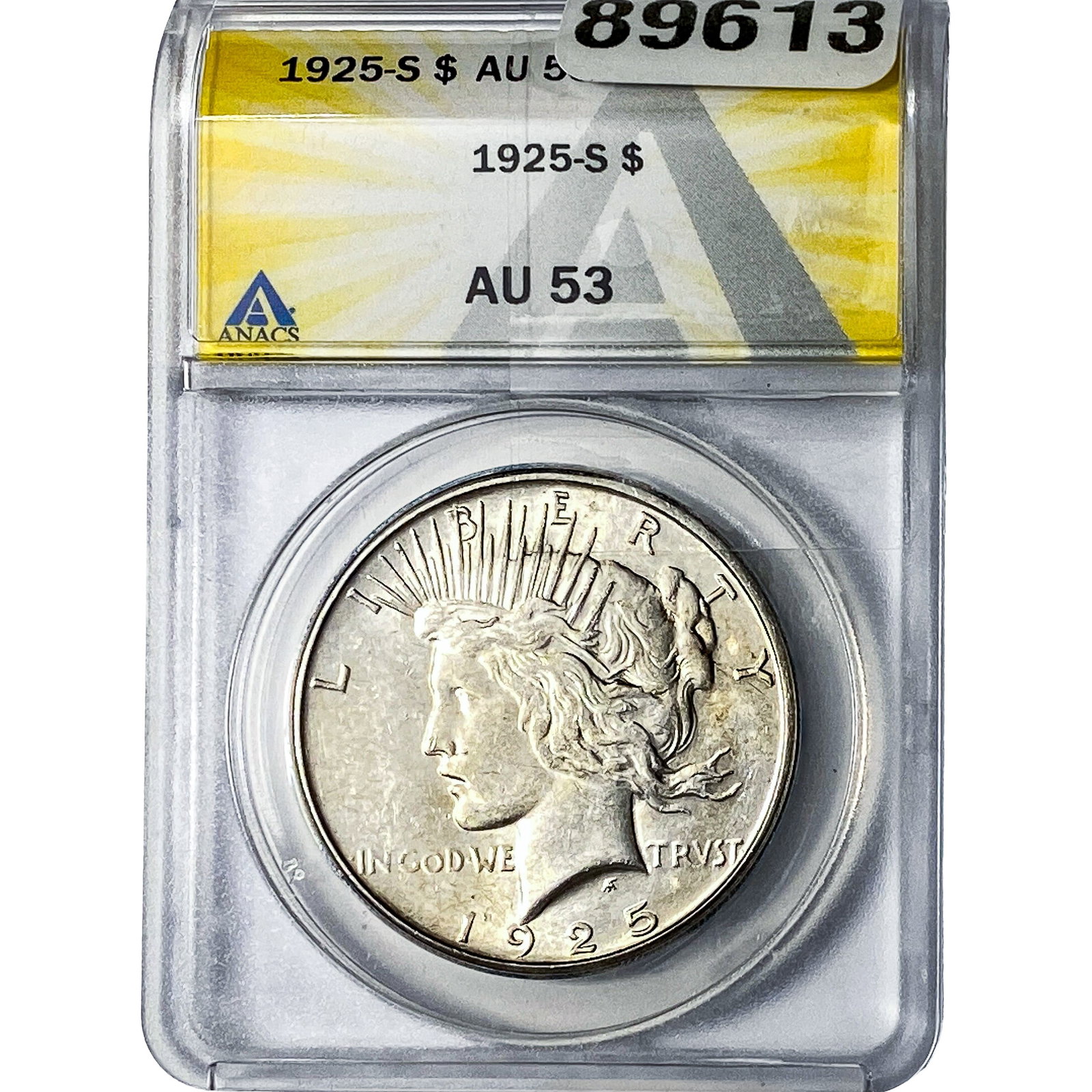 1925-S Silver Peace Dollar ANACS AU53: 1925-S Silver Peace Dollar ANACS AU53