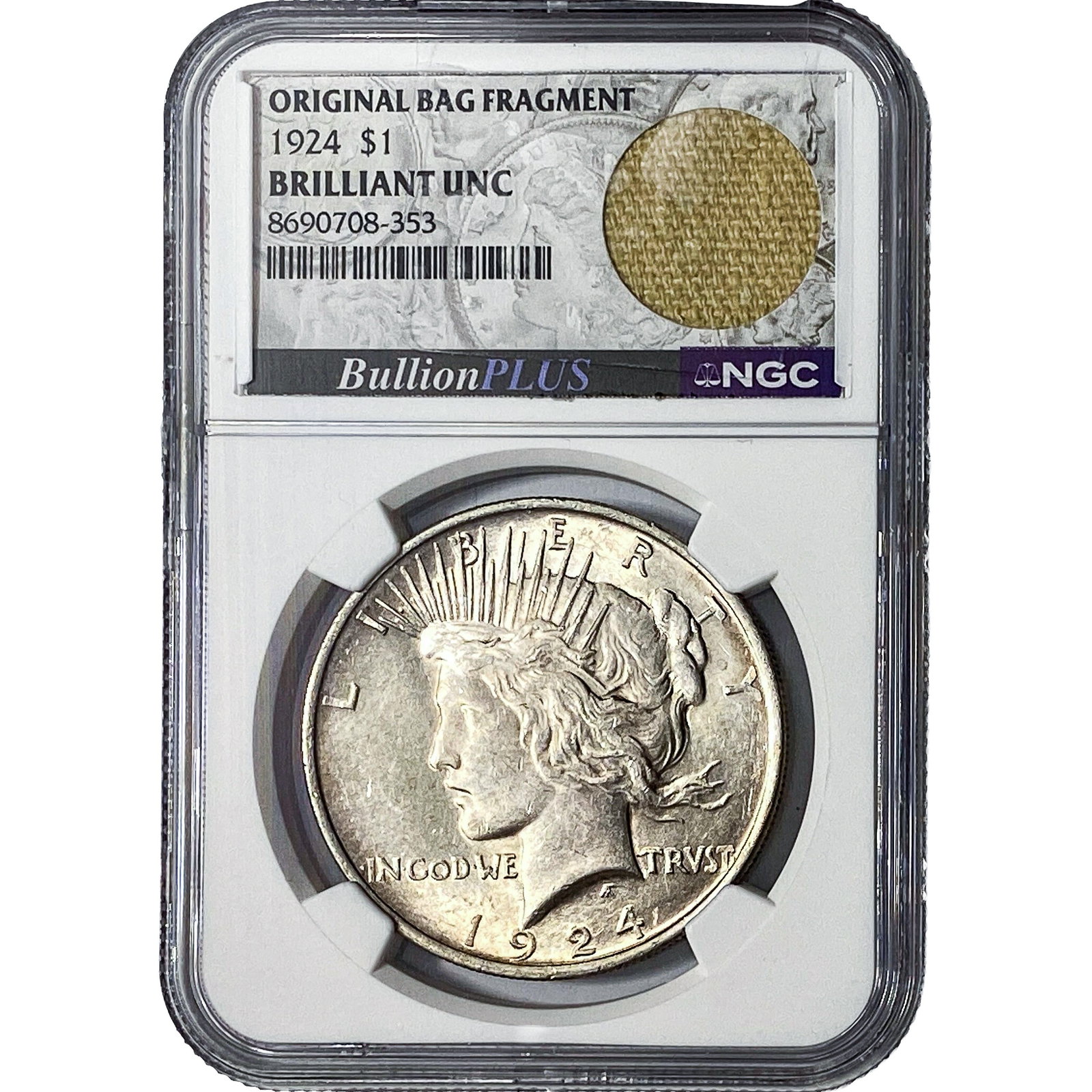1924 Silver Peace Dollar NGC Brilliant Unc: 1924 Silver Peace Dollar NGC Brilliant Unc