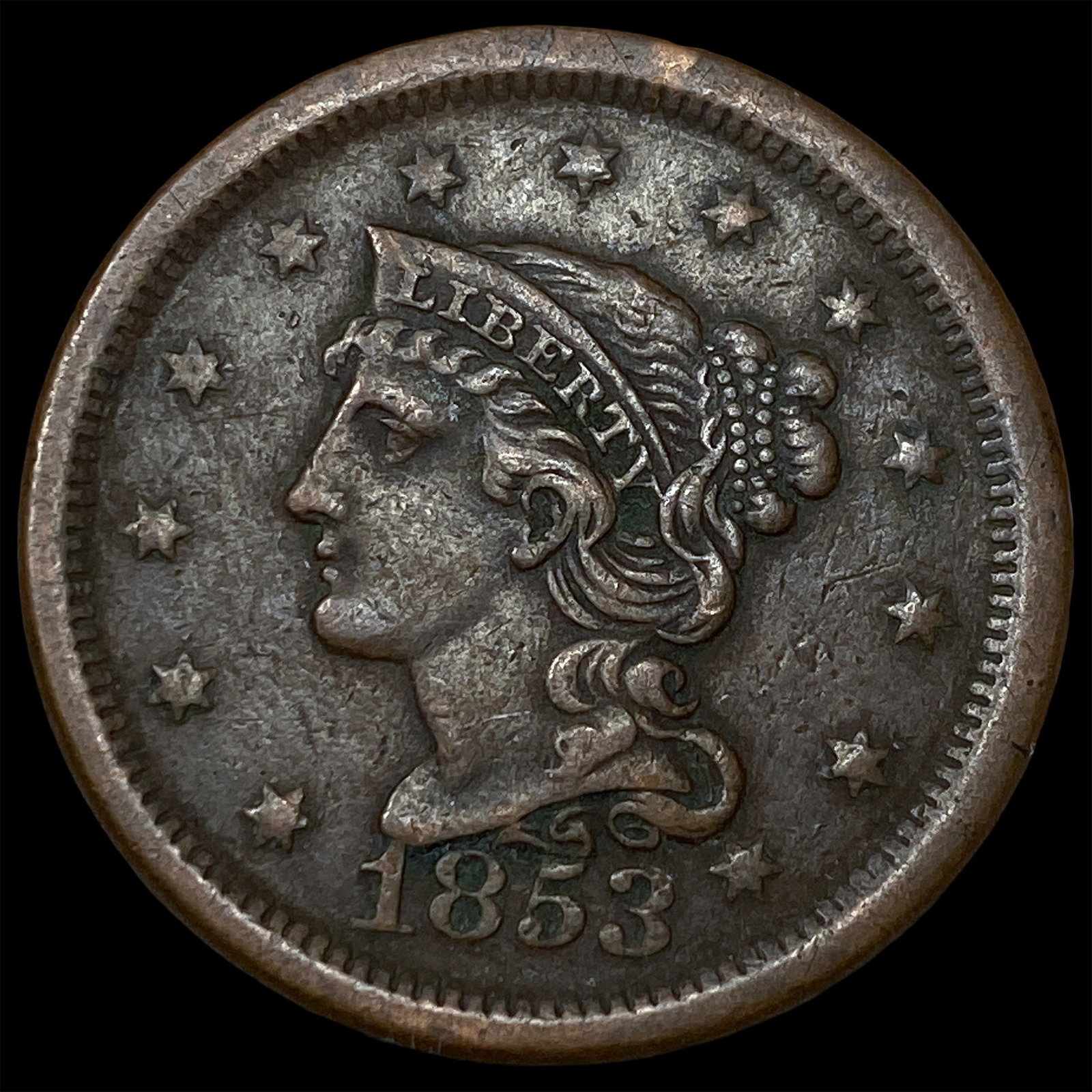 1853 Braided Hair Large Cent NEARLY UNCIRCULATED: 1853 Braided Hair Large Cent NEARLY UNCIRCULATED