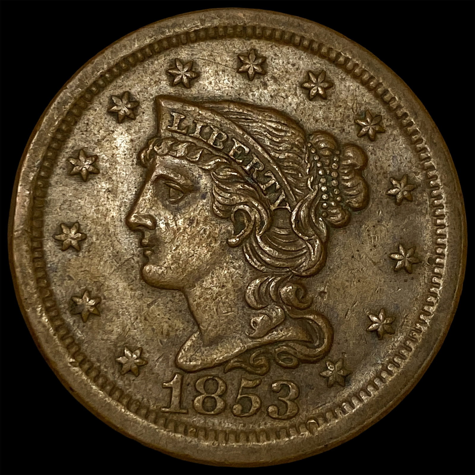 1853 Braided Hair Large Cent CLOSELY UNCIRCULATED: 1853 Braided Hair Large Cent CLOSELY UNCIRCULATED