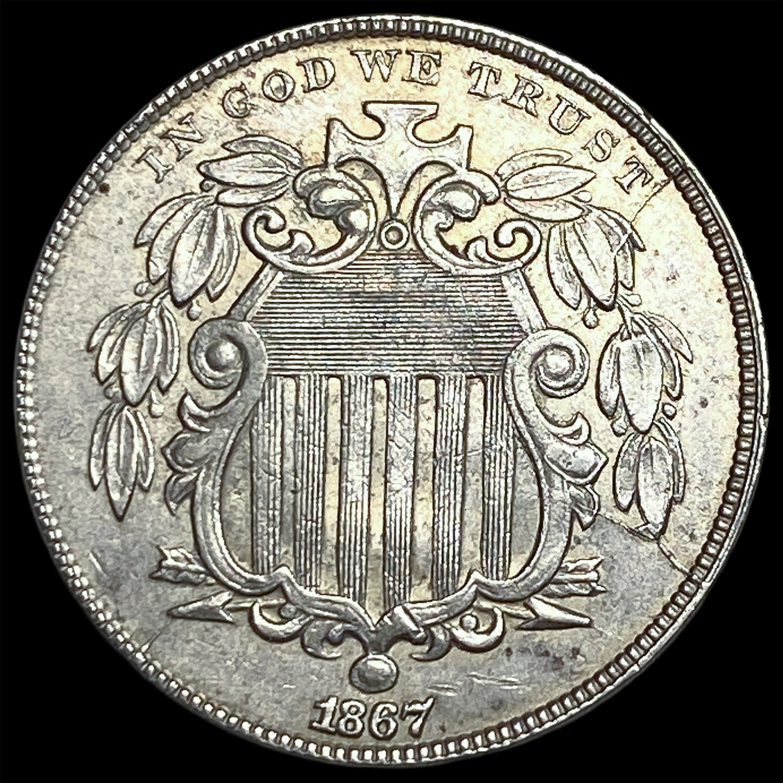 1867 Shield Nickel CLOSELY UNCIRCULATED: 1867 Shield Nickel CLOSELY UNCIRCULATED