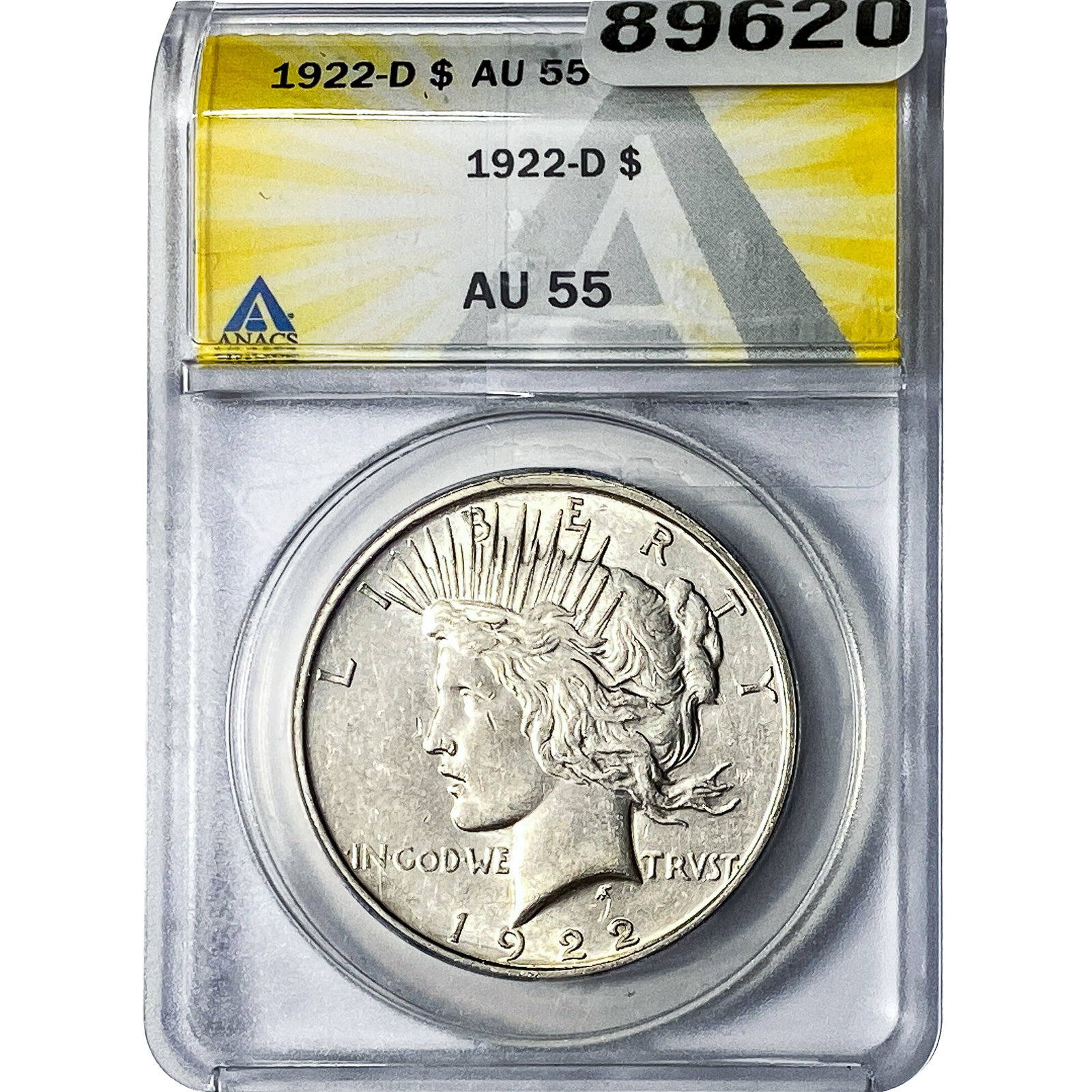 1922-D Silver Peace Dollar ANACS AU55: 1922-D Silver Peace Dollar ANACS AU55