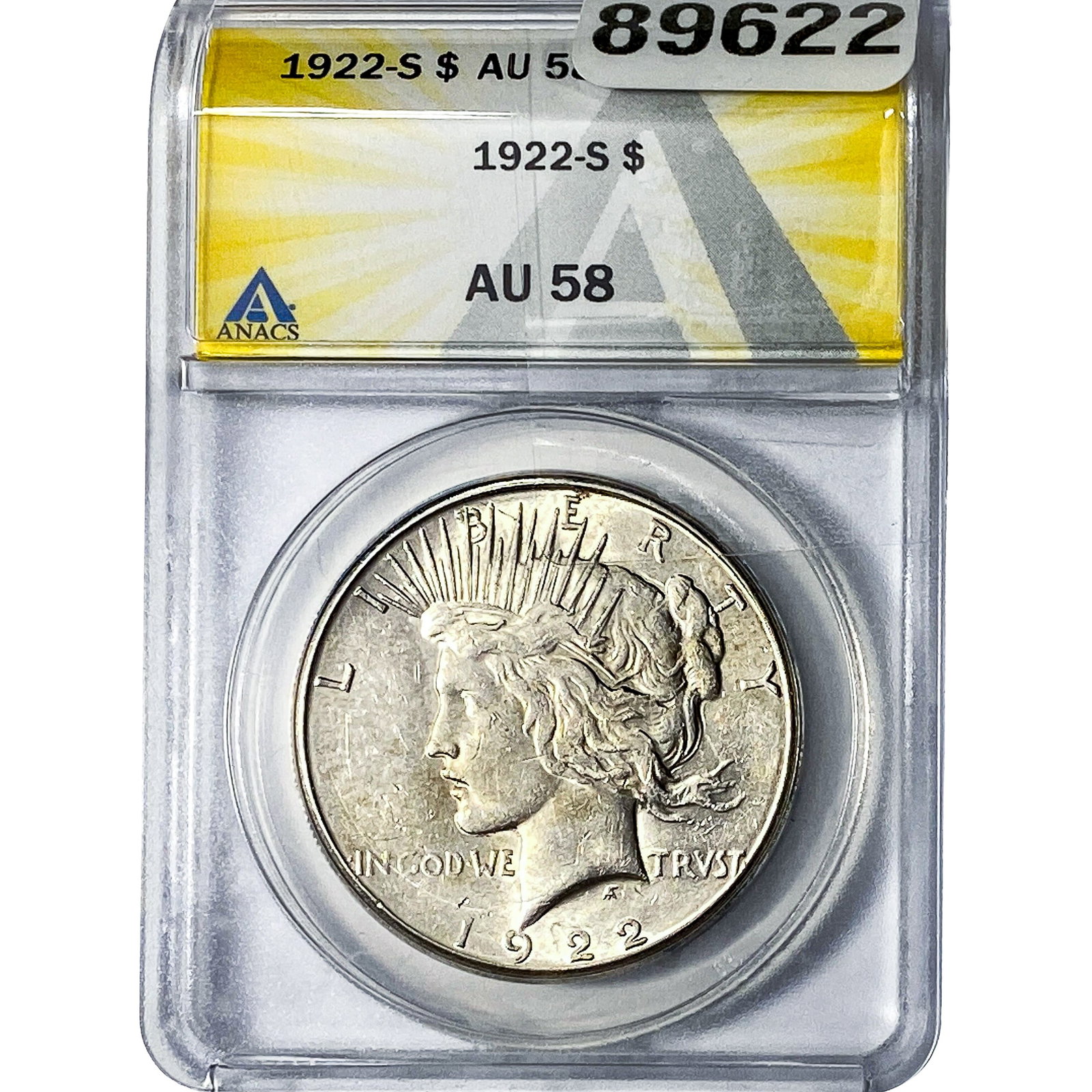 1922-S Silver Peace Dollar ANACS AU58: 1922-S Silver Peace Dollar ANACS AU58