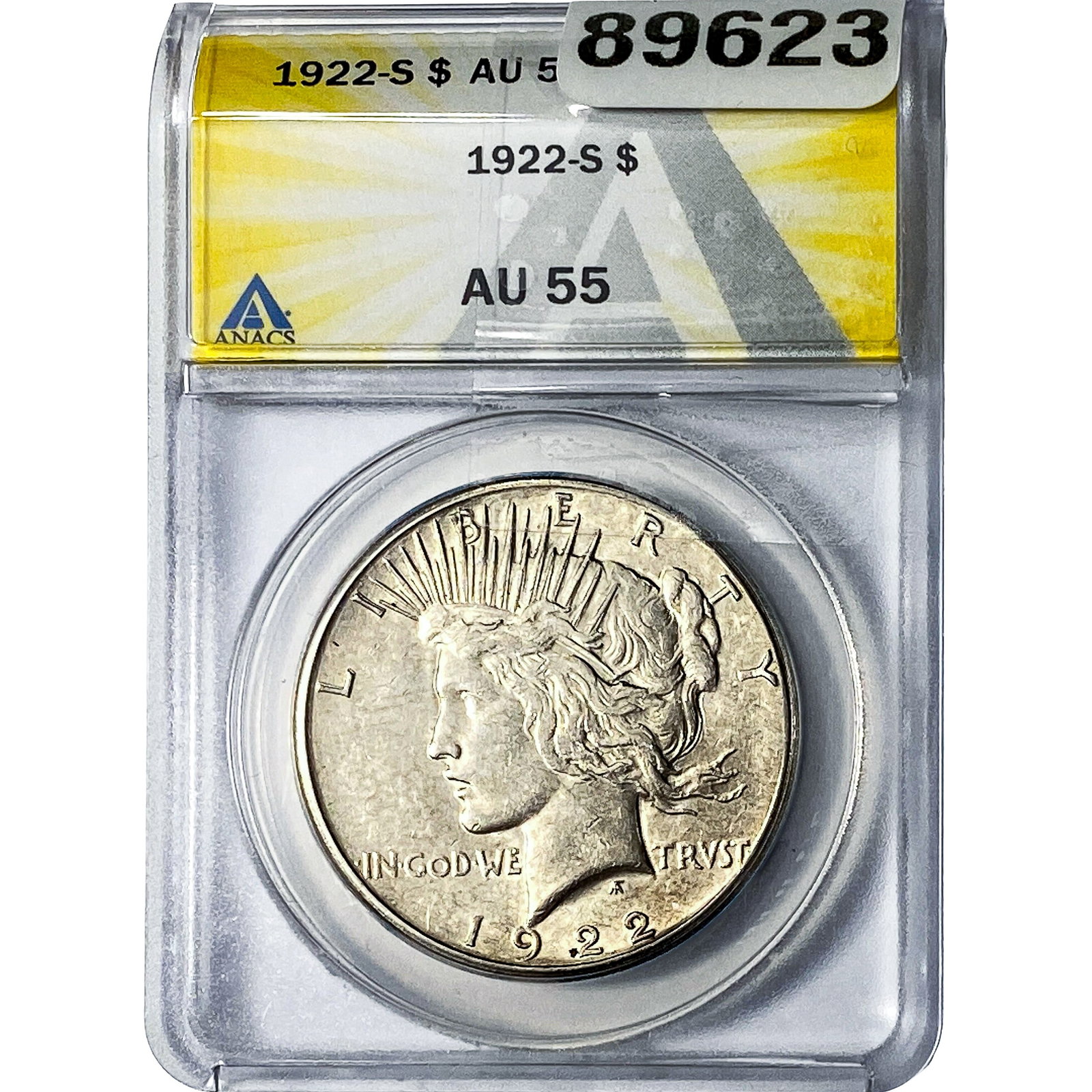1922-S Silver Peace Dollar ANACS AU55: 1922-S Silver Peace Dollar ANACS AU55