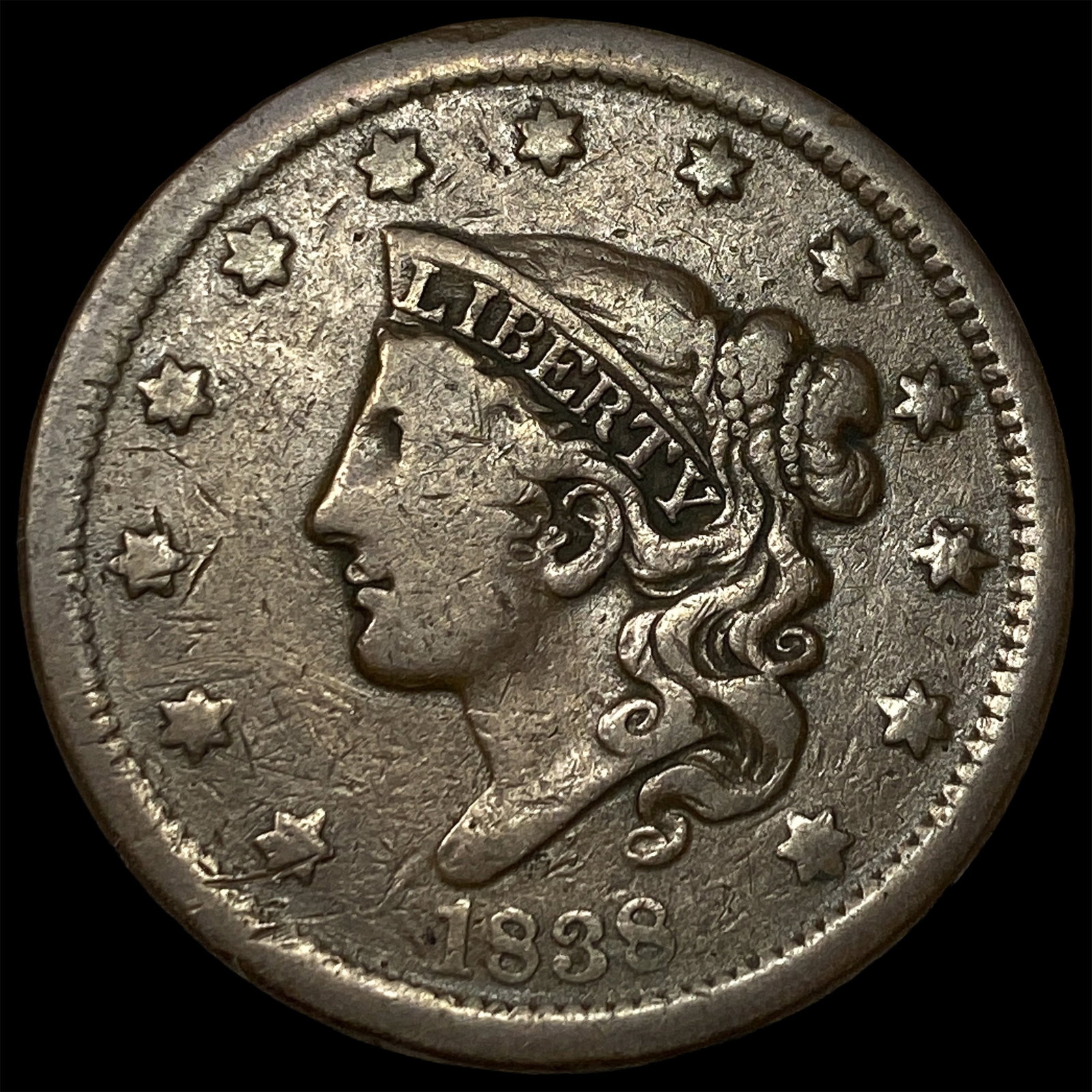 1838 Braided Hair Large Cent LIGHTLY CIRCULATED: 1838 Braided Hair Large Cent LIGHTLY CIRCULATED