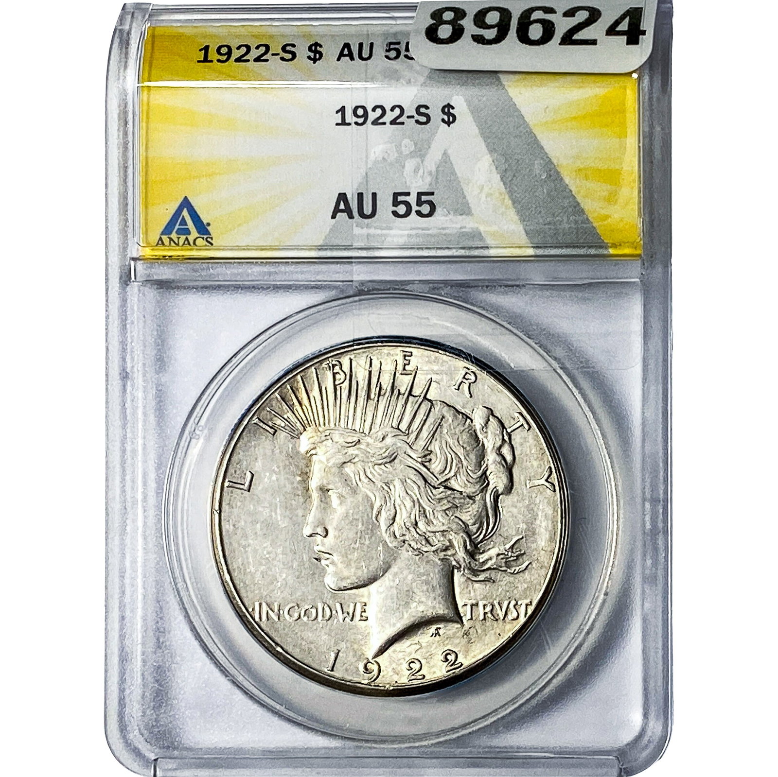 1922-S Silver Peace Dollar ANACS AU55: 1922-S Silver Peace Dollar ANACS AU55