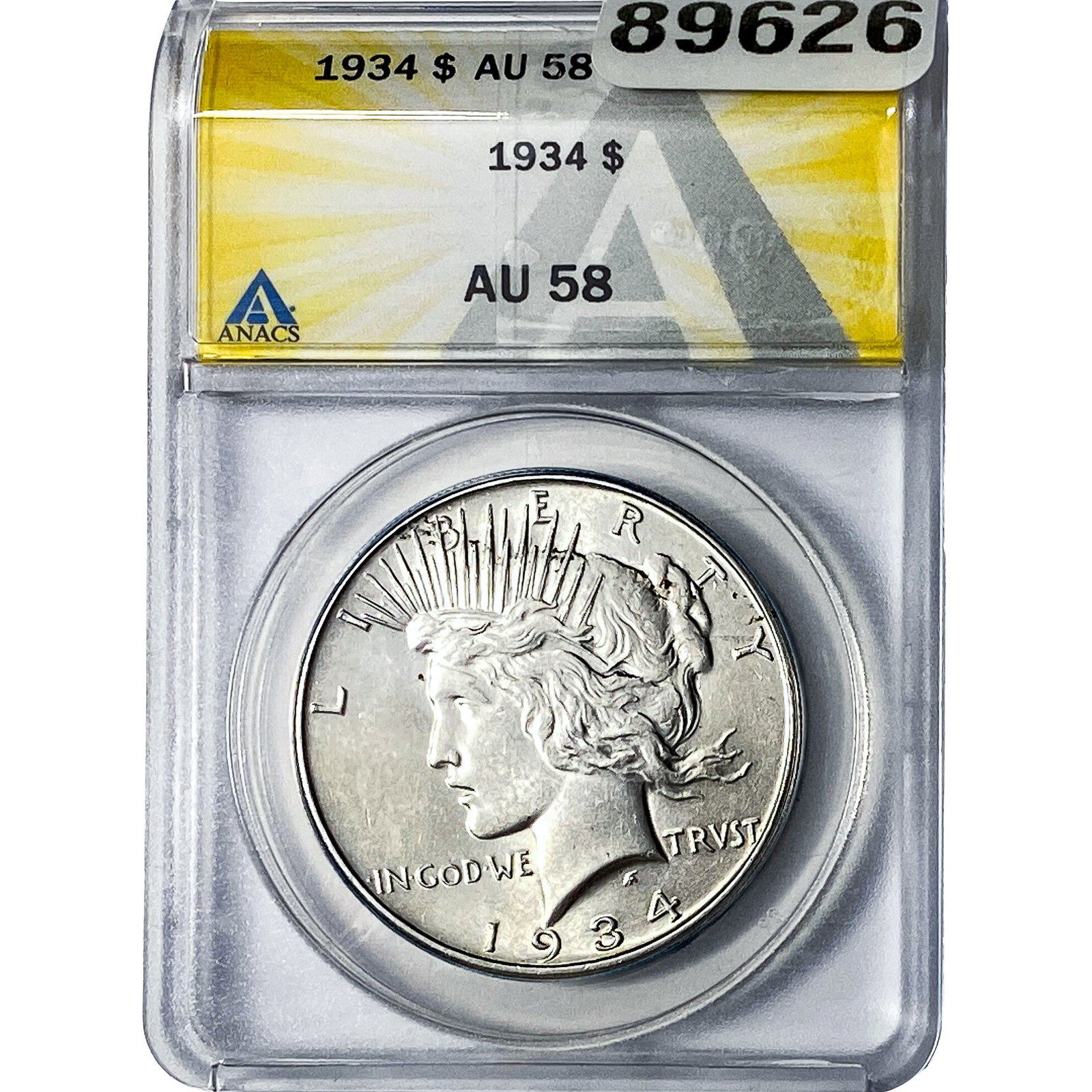 1934 Silver Peace Dollar ANACS AU58: 1934 Silver Peace Dollar ANACS AU58