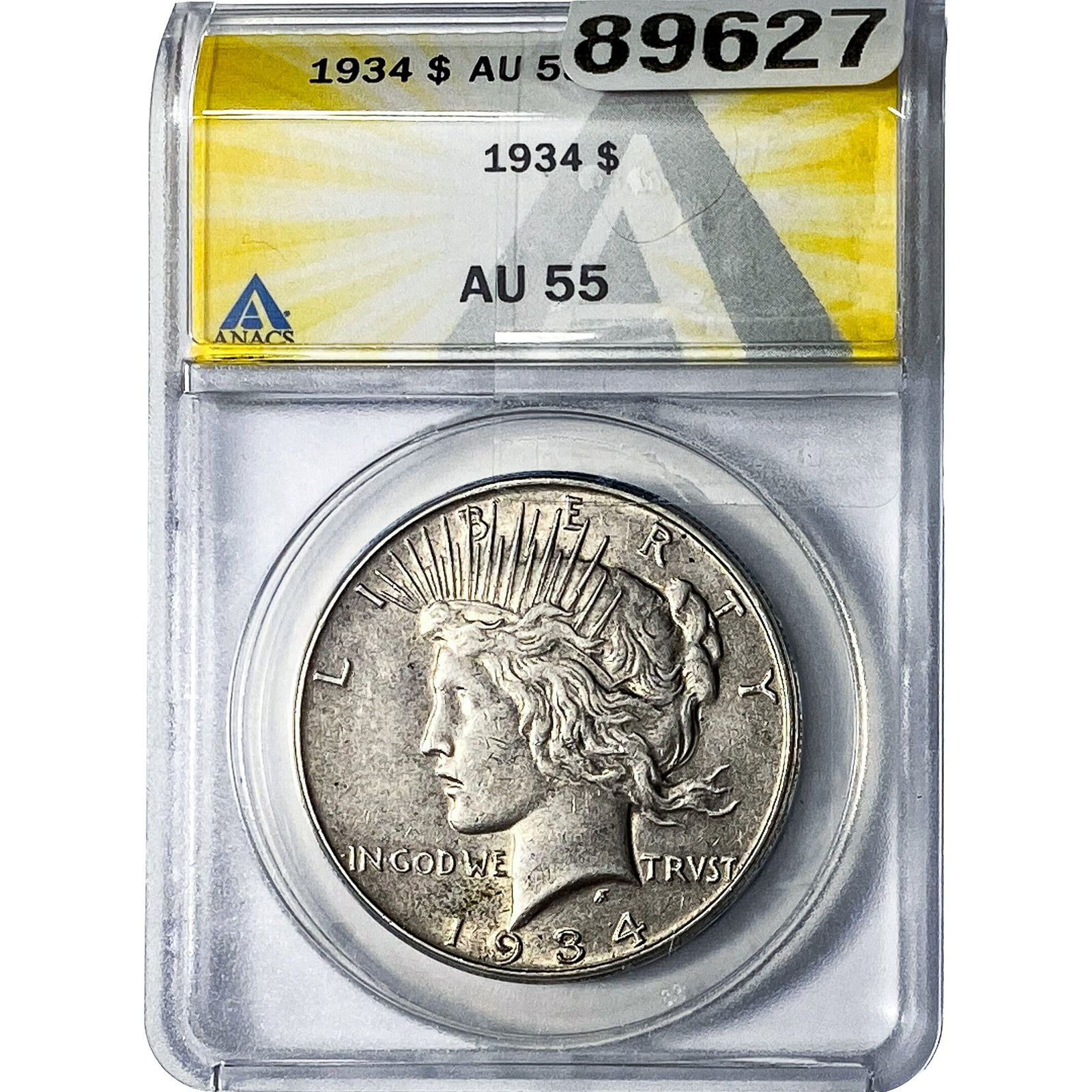 1934 Silver Peace Dollar ANACS AU55: 1934 Silver Peace Dollar ANACS AU55