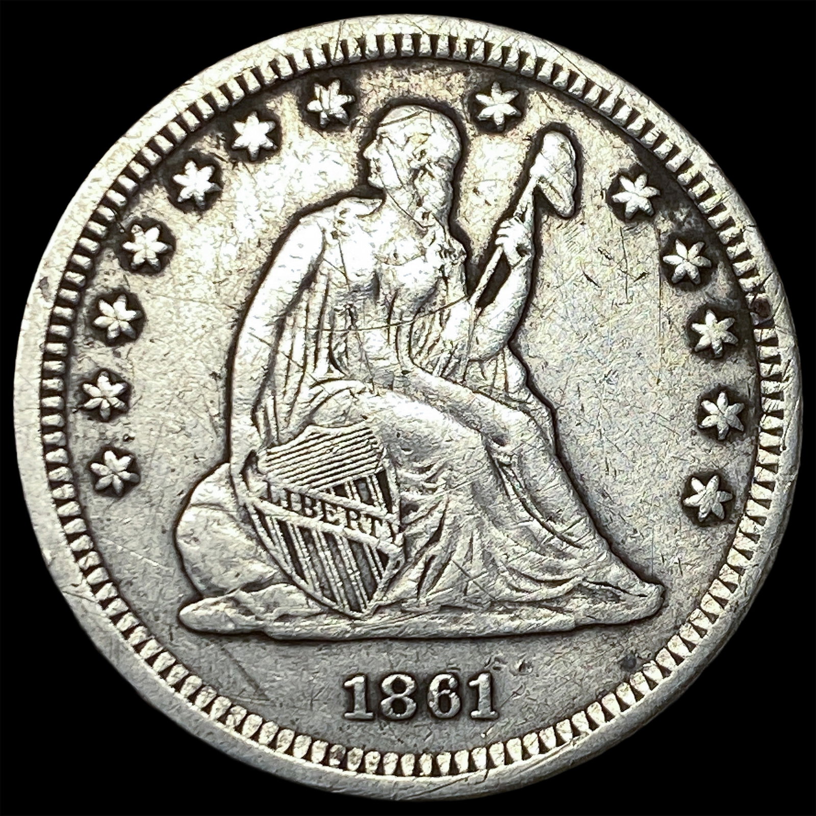 1861 Seated Liberty Quarter NEARLY UNCIRCULATED: 1861 Seated Liberty Quarter NEARLY UNCIRCULATED