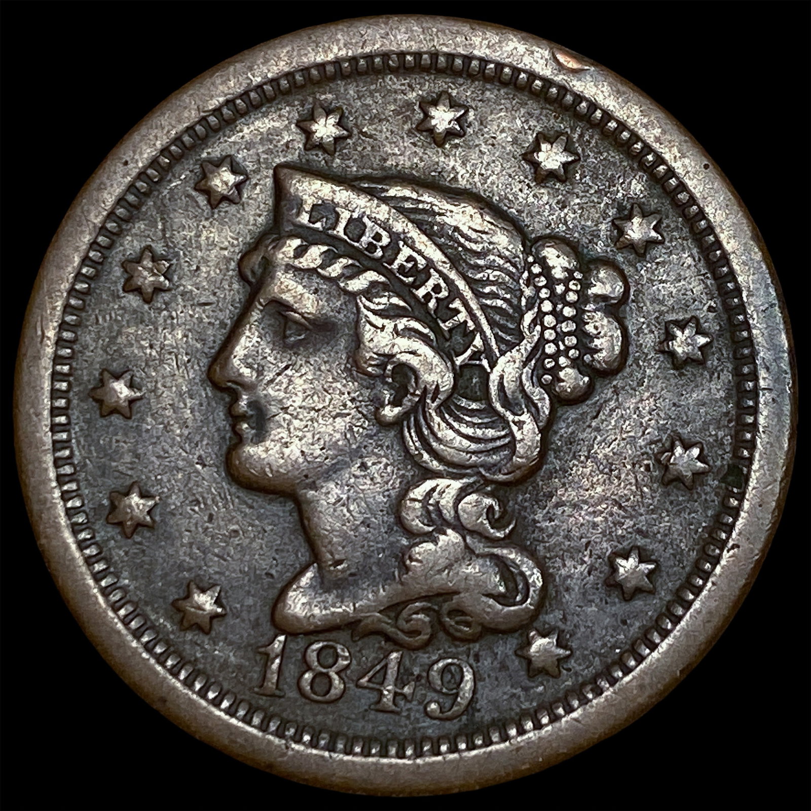 1849 Braided Hair Large Cent NEARLY UNCIRCULATED: 1849 Braided Hair Large Cent NEARLY UNCIRCULATED
