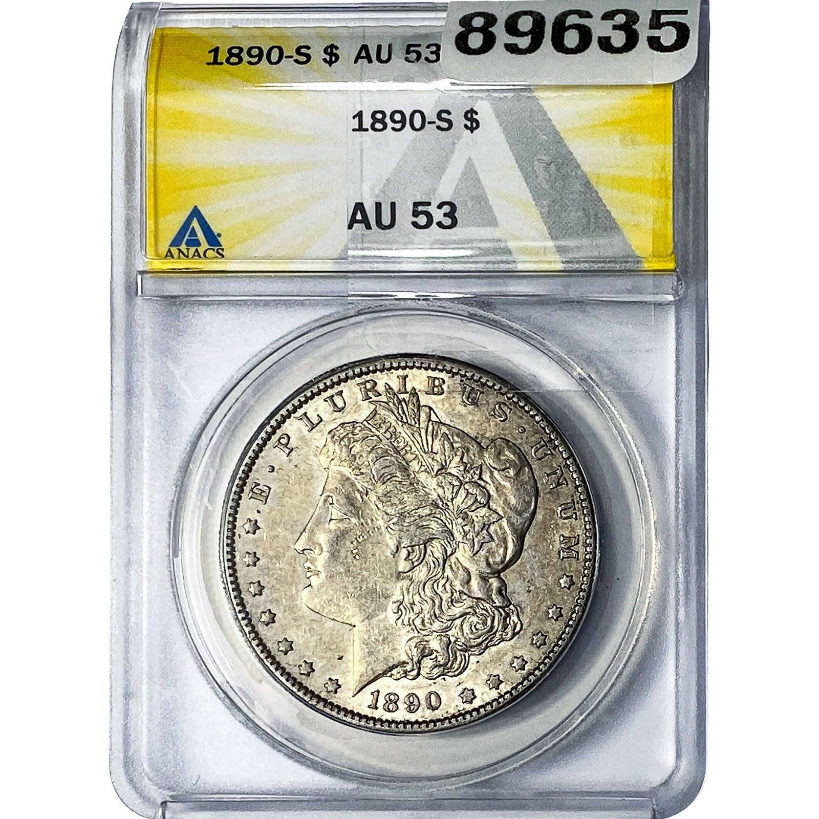1890-S Morgan Silver Dollar ANACS AU53: 1890-S Morgan Silver Dollar ANACS AU53