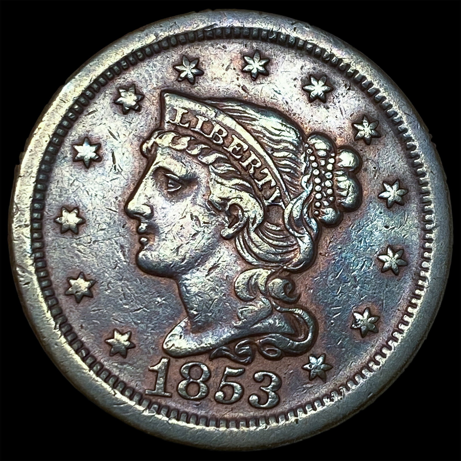 1853 Braided Hair Large Cent CLOSELY UNCIRCULATED: 1853 Braided Hair Large Cent CLOSELY UNCIRCULATED