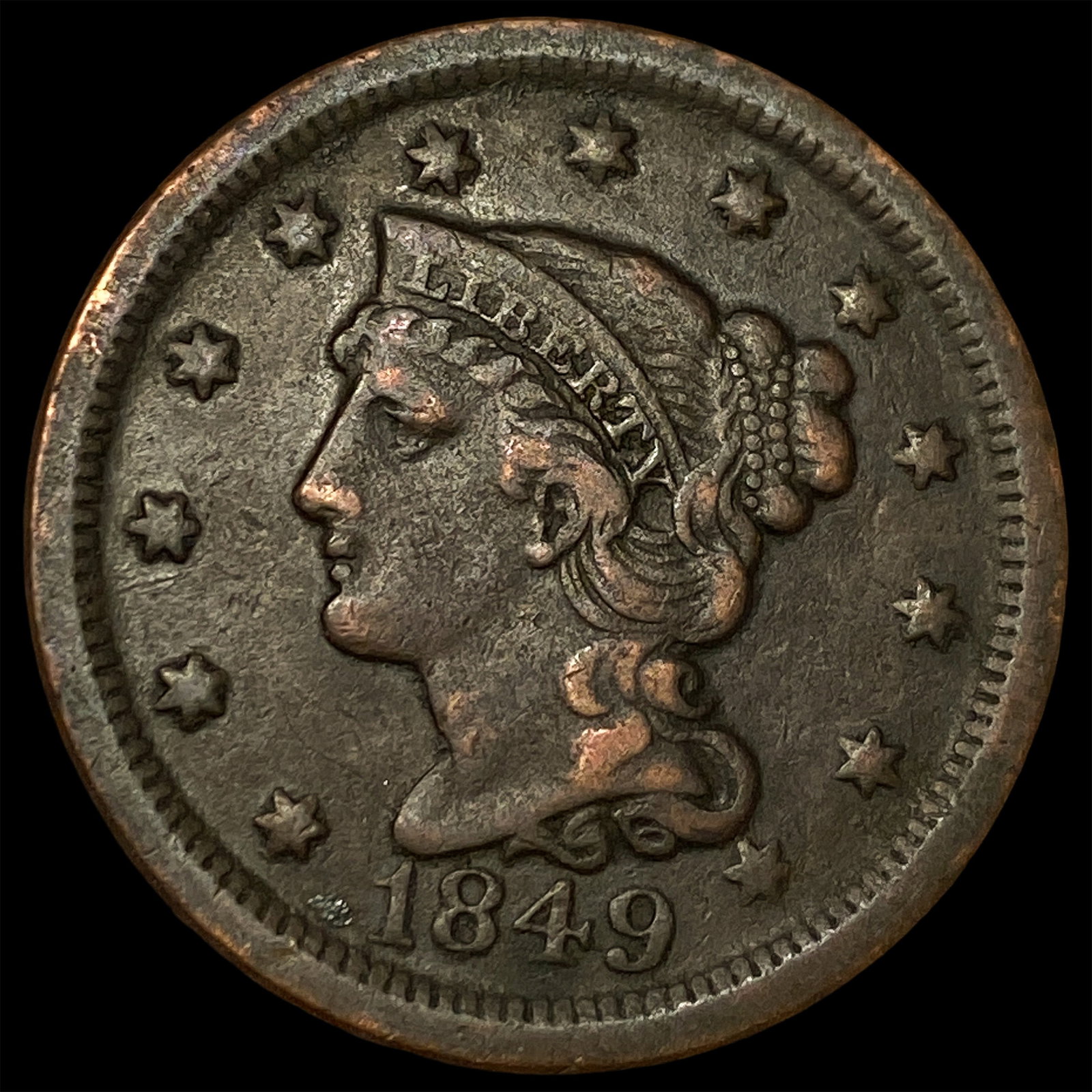 1849 Braided Hair Large Cent NEARLY UNCIRCULATED: 1849 Braided Hair Large Cent NEARLY UNCIRCULATED