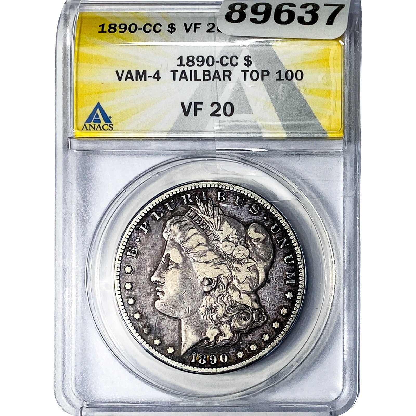 1890-CC Morgan Silver Dollar ANACS VF20: 1890-CC Morgan Silver Dollar ANACS VF20