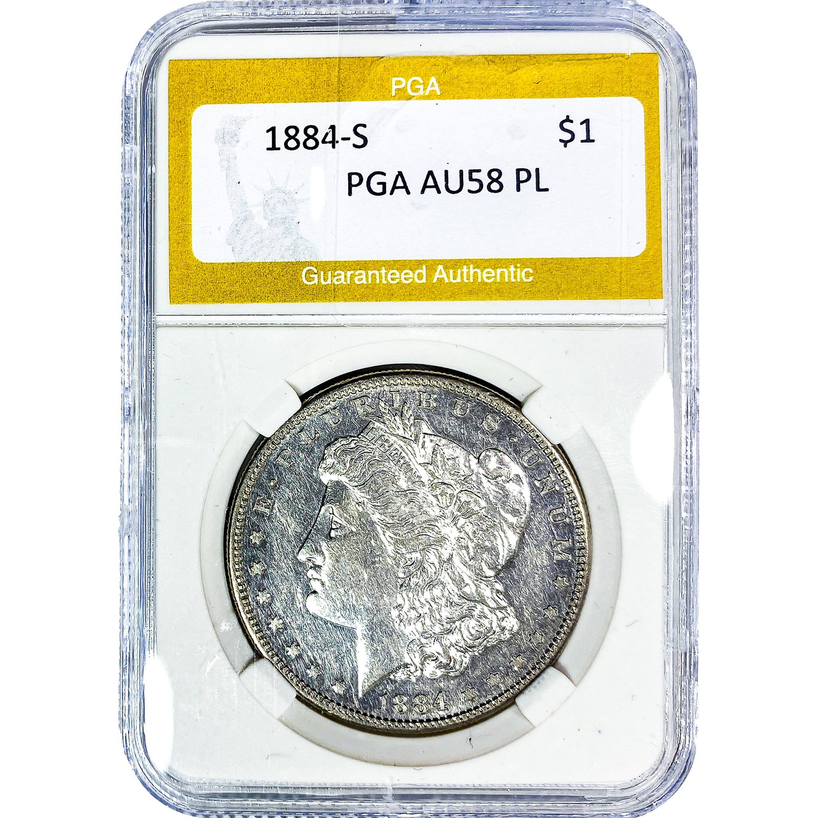 1884-S Morgan Silver Dollar PGA AU58 PL: 1884-S Morgan Silver Dollar PGA AU58 PL