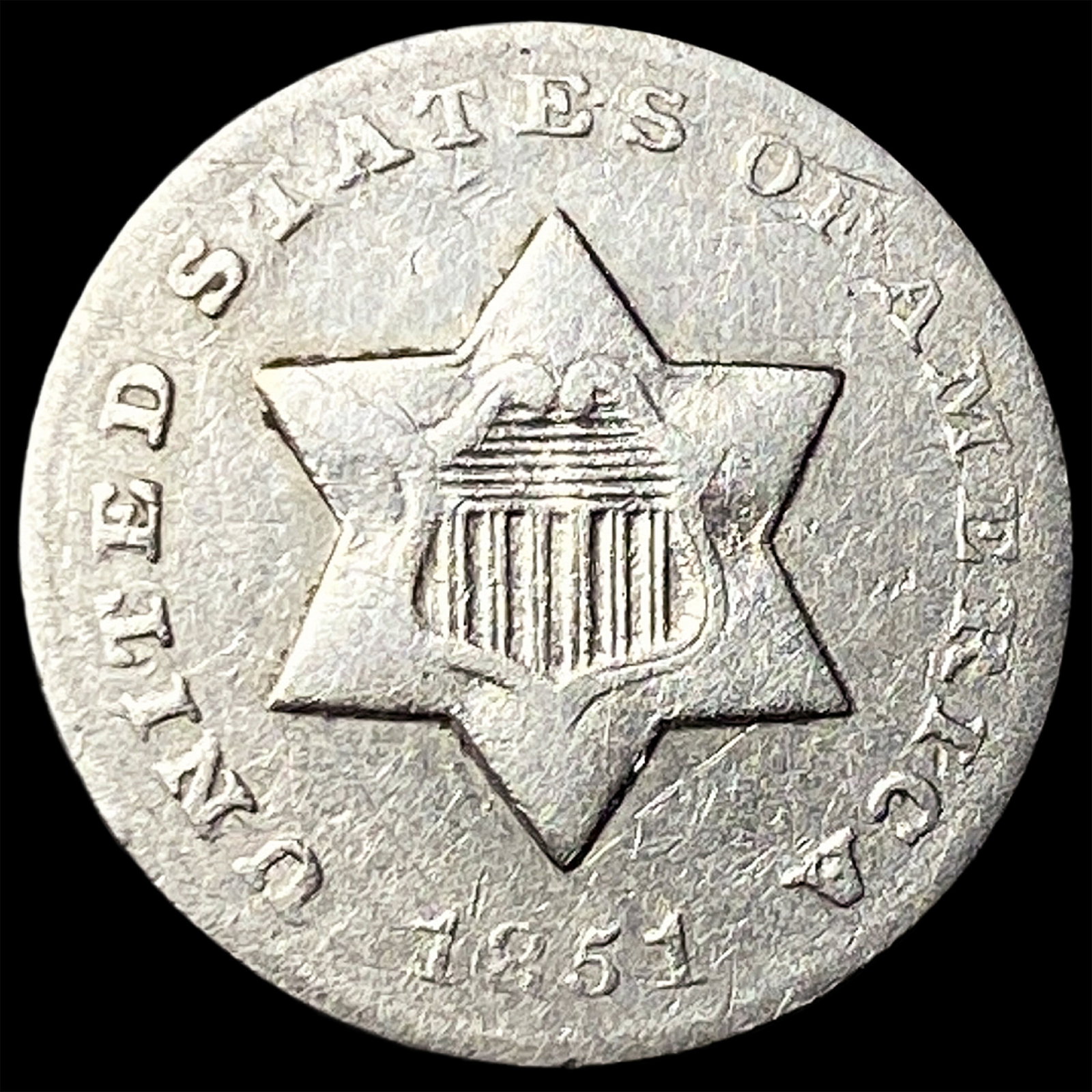 1851-O Silver Three-Cent Piece LIGHTLY CIRCULATED (1 of 2)