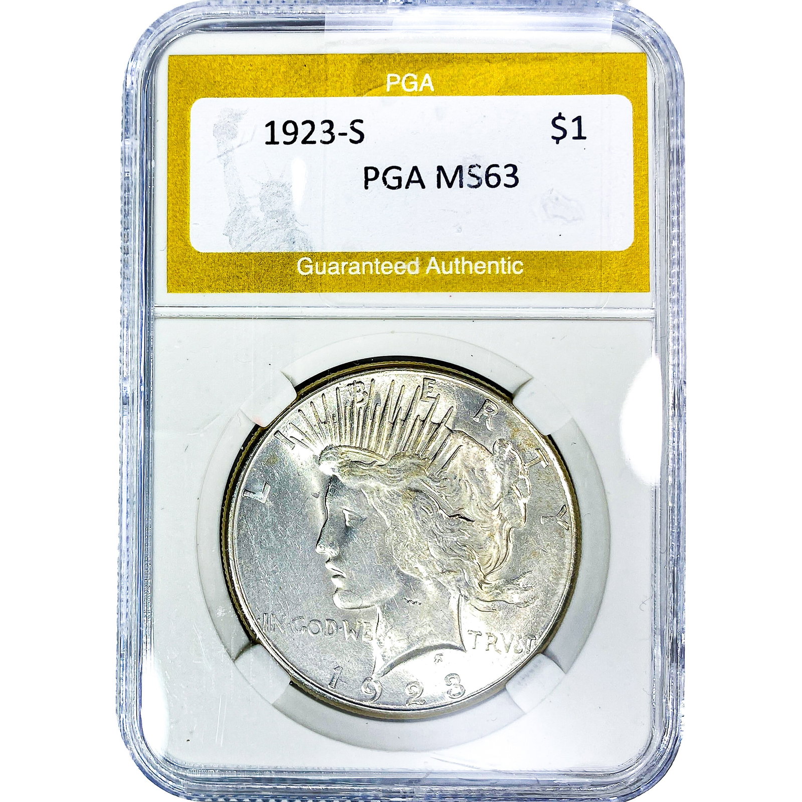 1923-S Silver Peace Dollar PGA MS63: 1923-S Silver Peace Dollar PGA MS63